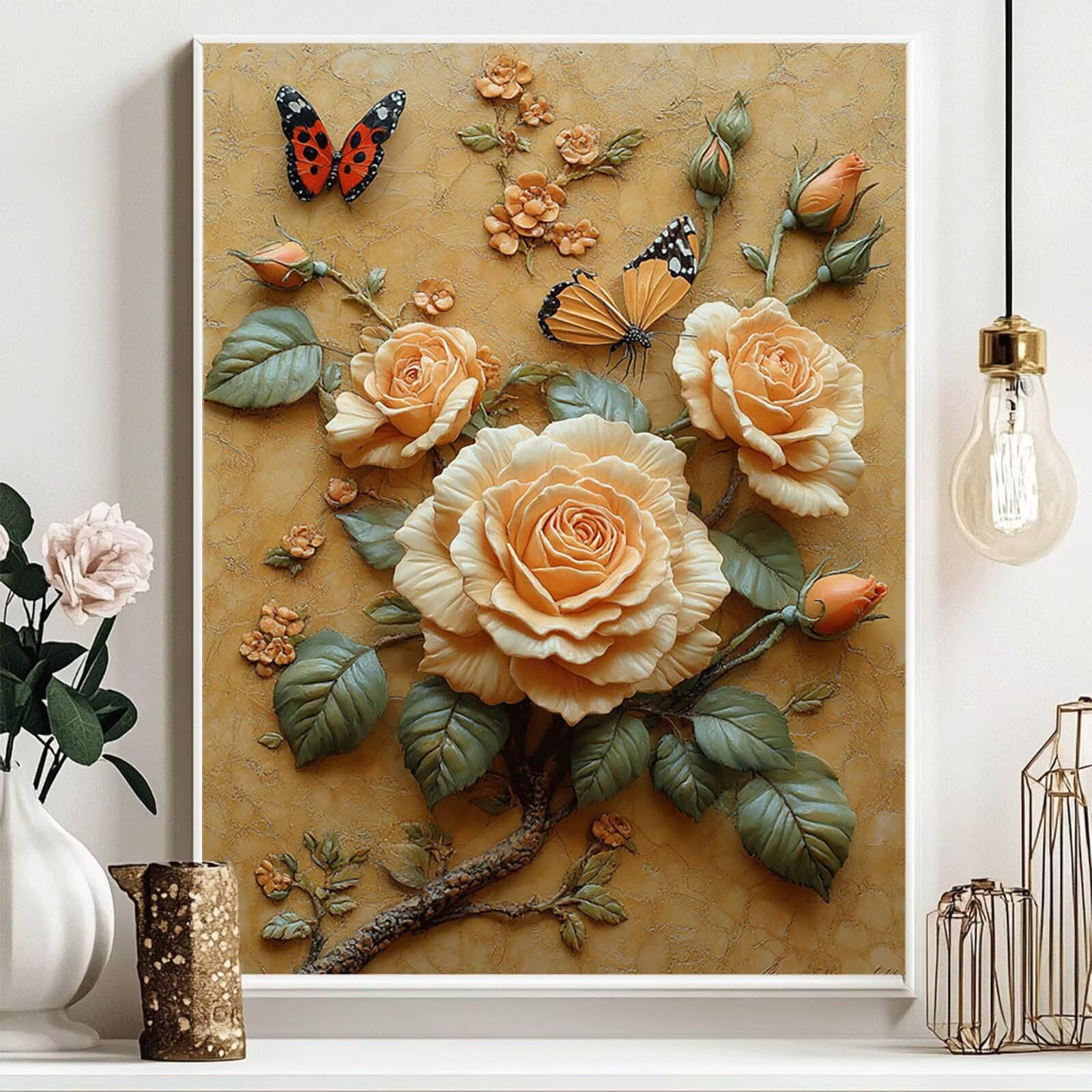5D DIY kwiat malowanie diamentami pełny zestaw 100 x 135 cm, diamentowe malowanie motyl diamenty kryształ górski haft krzyżykowy embroidery zestaw wiosenny nowoczesny obraz salon100 x 135 cmTHDZ-00669