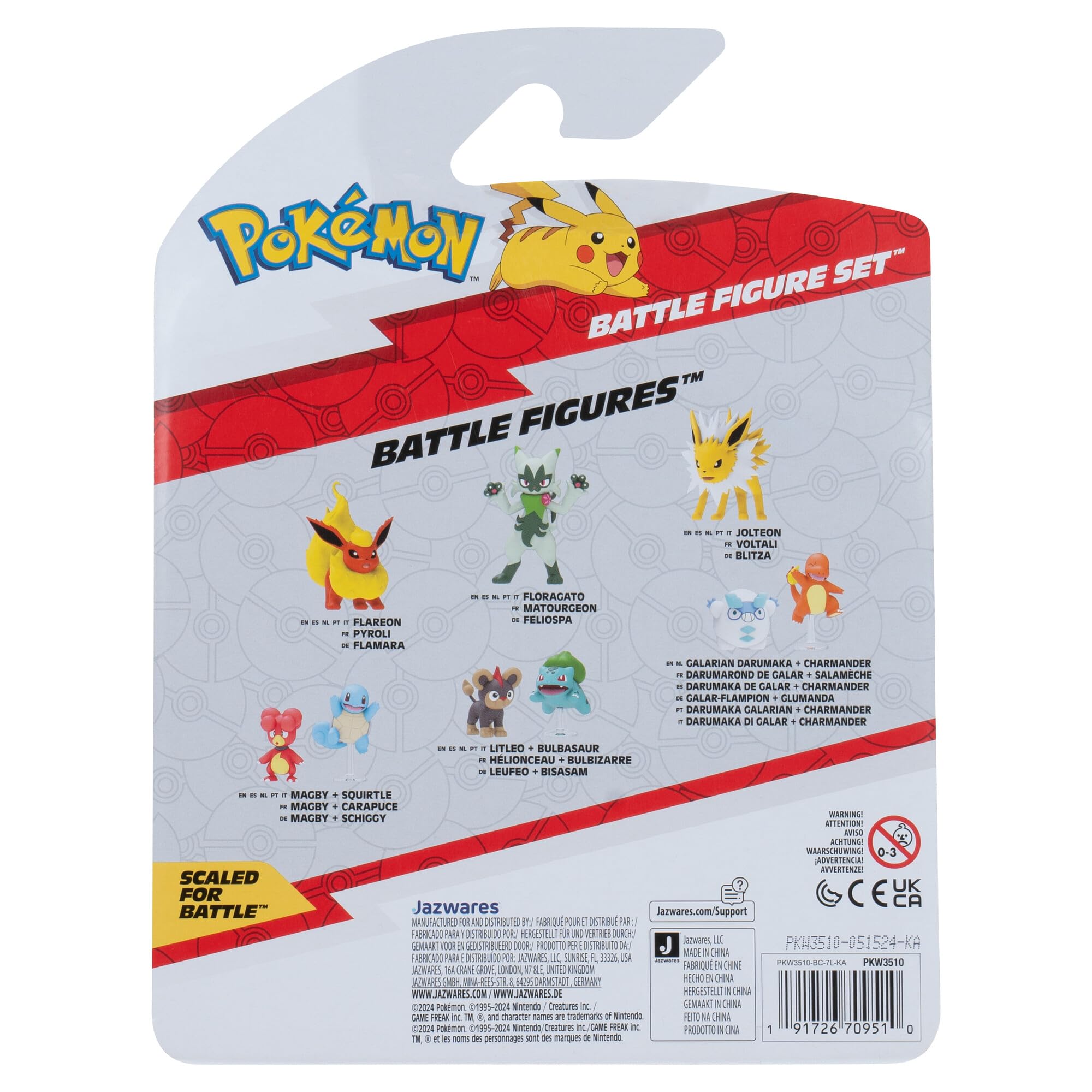 Pokémon PKW3510 zestaw figure, oficjalny zestaw figurek, piepi, drapfel, błysk