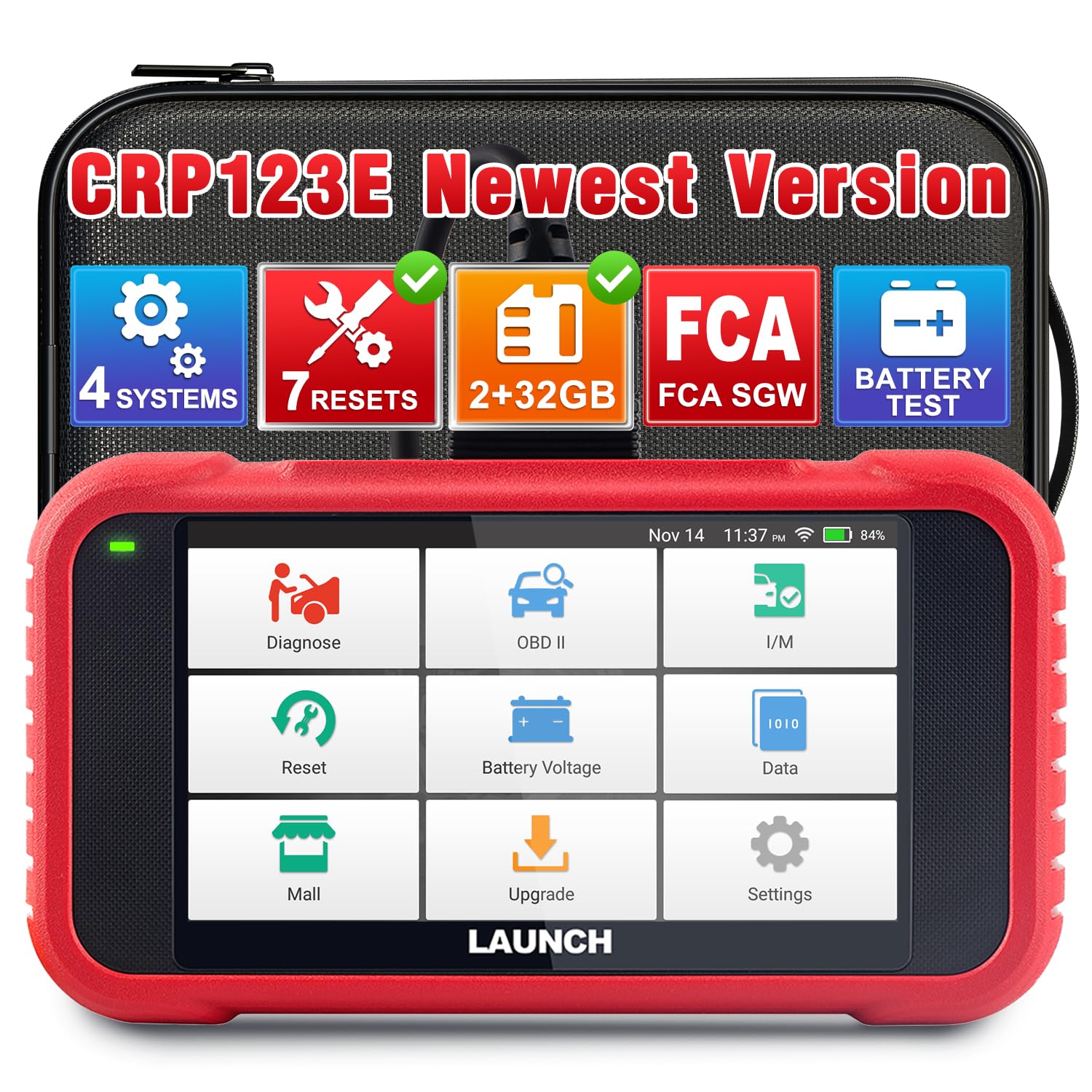 LAUNCH OBD2 Scanner CRP123E V2.0 Car Diagnostic Tool, 2026 Version, OBD2 Code Reader ABS SRS Engine Transmission, 7 Service Oil/SAS/ABS/BMS/EPB/DPF Reset, Auto VIN, Lifetime Update, Battery Test