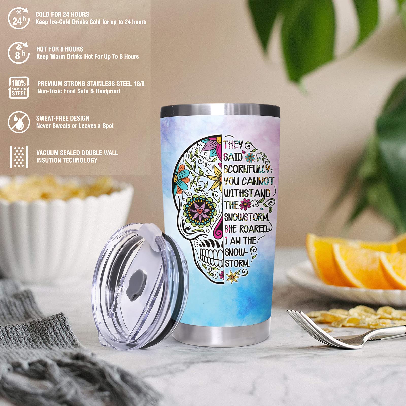 Edelstahl-Isolierbecher 600 Ml Mit Totenkopf-Motiv – Doppelwandig, Für Kaffee & Getränke Unterwegs