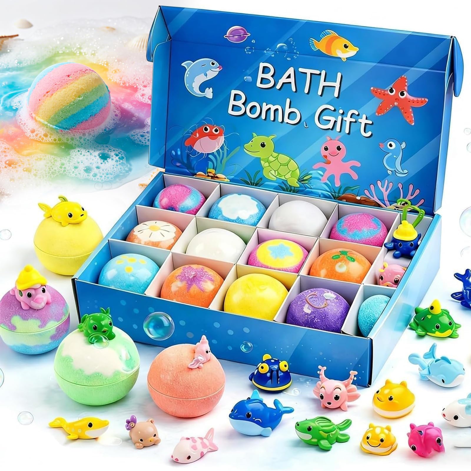 Badekugeln Badebomben Kinder mit Überraschung, 12Stück Bath Bomb Gift Set for Kids, Natrual und organische Blase Bad Bomben, Badebomben Fizzes Spa Ideal Geburtstag für Jungen Mädchen
