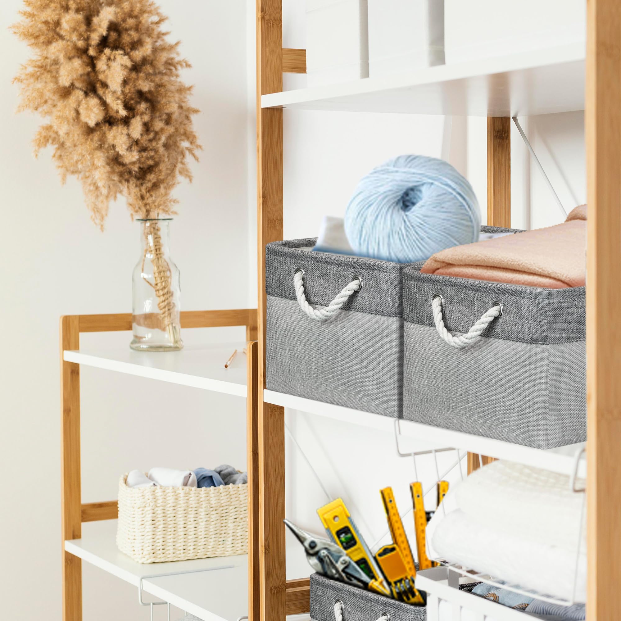 Caja de almacenamiento grande, cestas de almacenamiento de estante con asas, cestas de almacenamiento plegables de tela, organizador del hogar para estantes, armarios, armarios (41 x 31 x 21 cm/3