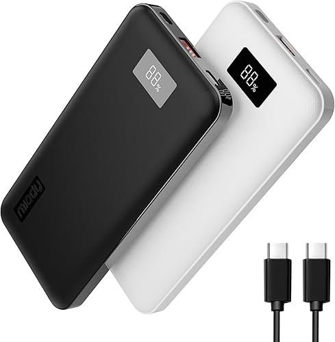 Miady Paquete de 2 cargadores portátiles, ultra delgado de 10000 mAh PD 20 W, USB C, carga rápida y entrada y salida con pantalla digital LED,