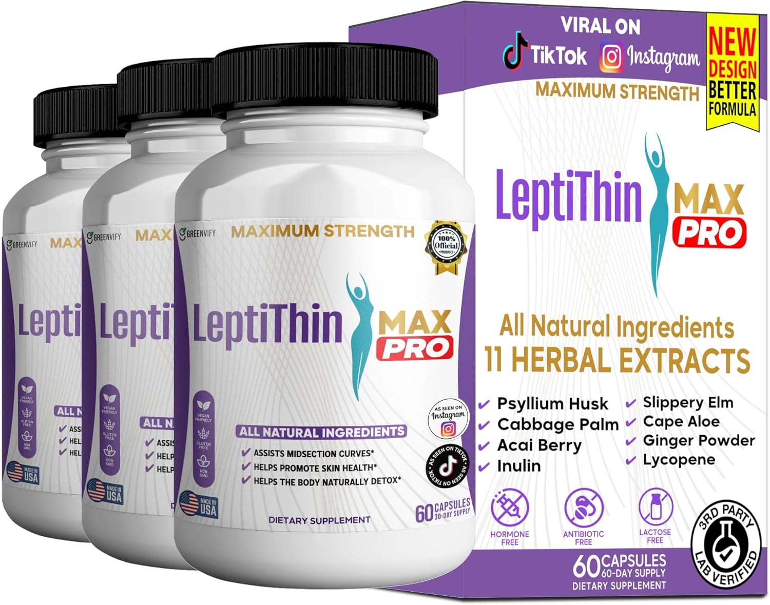 LeptiThin MAX PRO Maximum Strength Dietary Supplement, 60 Capsules, 30-Day Supply, All Natural Ingredients (3)