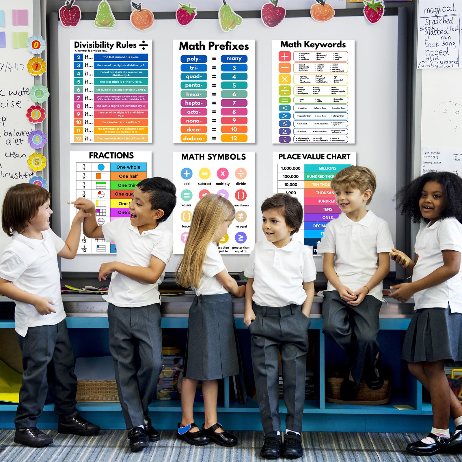 AUNMER Educational Math Posters for Toddlers Kids Fractions Addition Subtraction Math Prints for Bulletin Board Elementary Middle School Classroom Teachers - Image 3