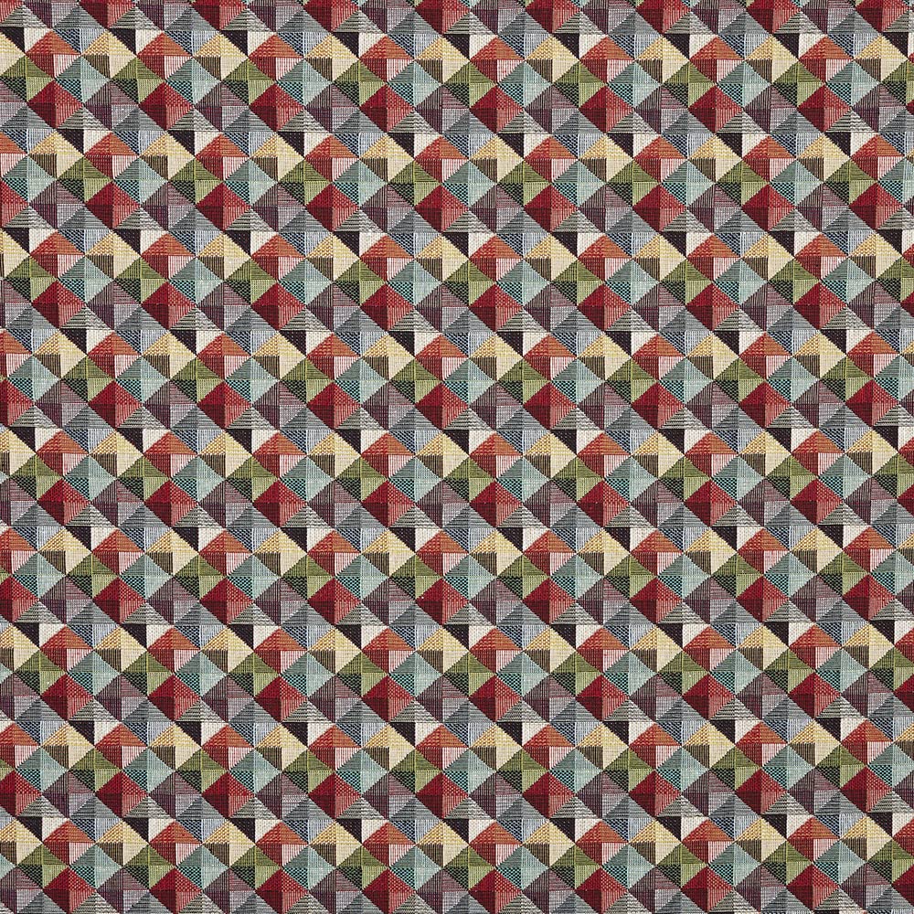 Kt Kilotela Triangles, Small - Upholstery Fabric - Jacquard Gobelin - Size: 100 Cm Length X 280 Cm Width | - Red, Green, Yellow, Grey, Black ─ 1 Metre