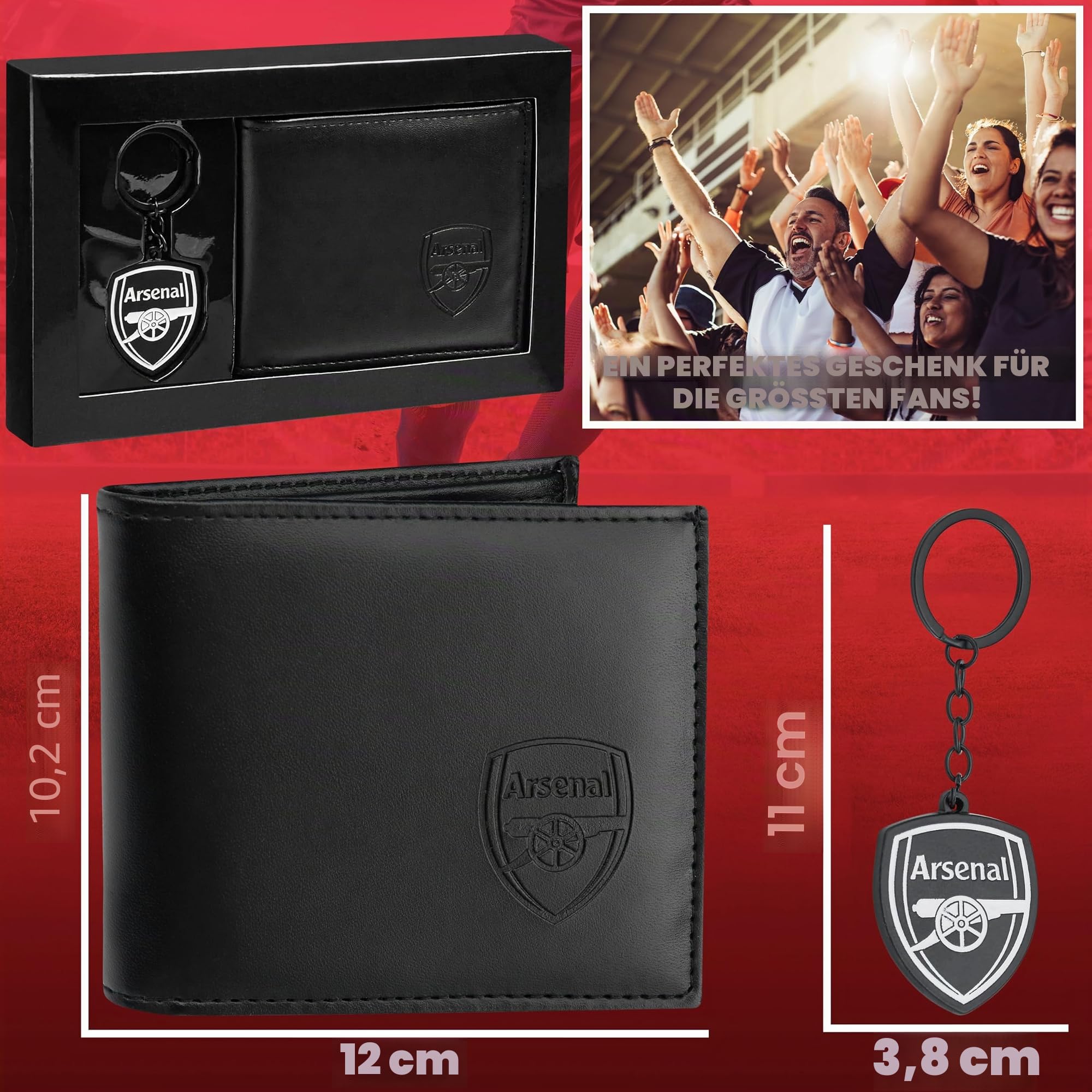 Arsenal F.C. Sport-Fan-Geldbörsen-Zubehör-Set mit Kartenfächern und Münzfach, Fussball-Geschenke für Männer, Schwarz , Einheitsgröße, Modern