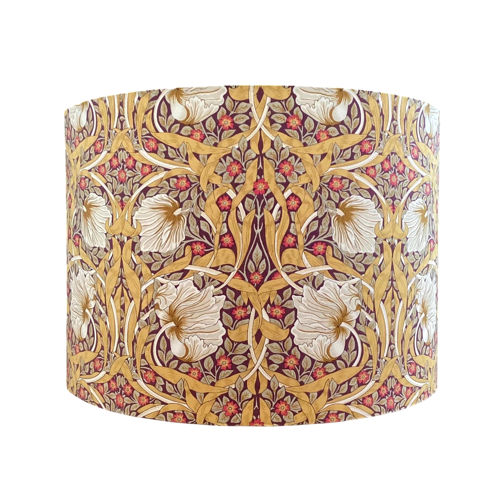 Lampshade William Morris Pimpernel in aubergine silky premium fabric Art Nouveau Ceiling Table Floor (Large (40cm Diameter), Ceiling/Pendant)