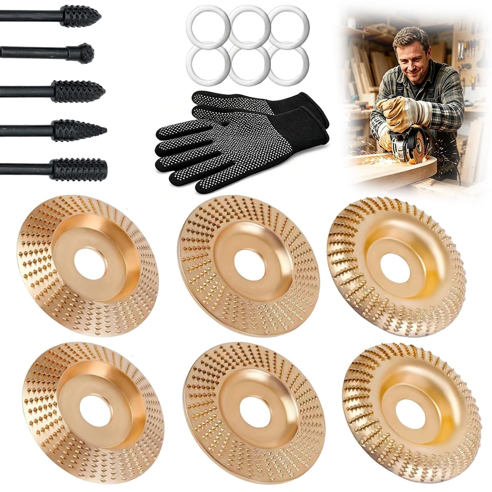 Zestaw Tarcz Polerskich do Szlifierki Kątowej do Rzeźbienia w Drewnie | Wytrzymały Zestaw Tarcz Szlifierskich z Węglika Wolframu do Szlifierek 4" i 4-1/2"(3PCS*2)