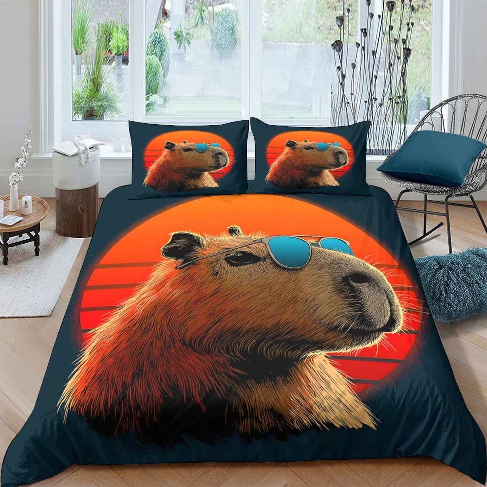Ctjqhvkz Style-10 3D Printed Capybara Sunset Fitted Sheet Microfiber Soft Breathable Animal Sunglasses Mattress Cover For Bedroom Dorm Decor Single（135X200cm）