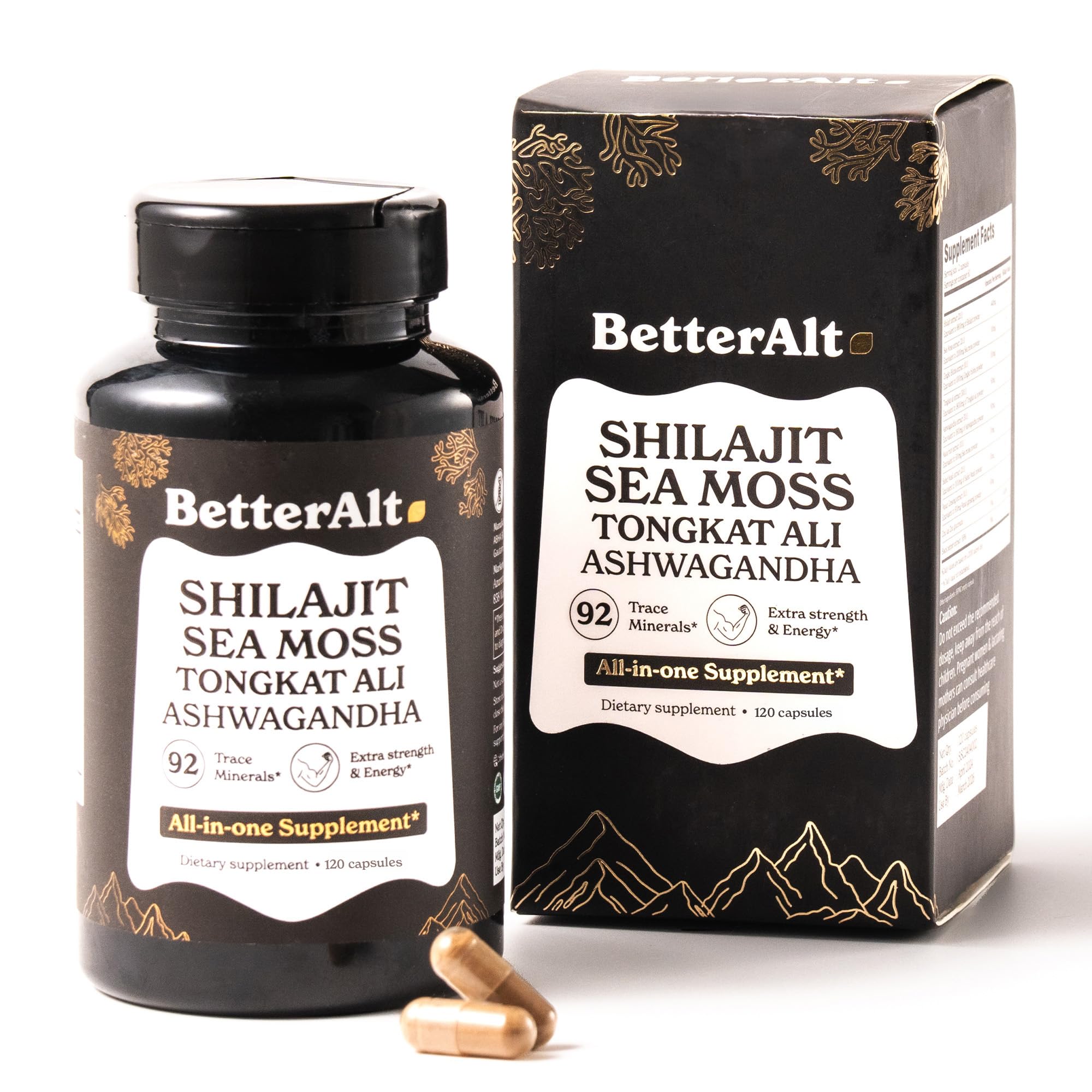 8800mg Shilajit, Maca Root,Ginkgo Biloba, Sea Moss,Ashwagandha,Tongkat Ali ,Panax Ginseng,Safed Musli & Zinc| Boost Stamina & Energy,20 Capsules| 95 + minerals|All in One Supplement for Men & Women Shilajit Seamoss with Tongkat Ali 120 Count (Pack of 1)