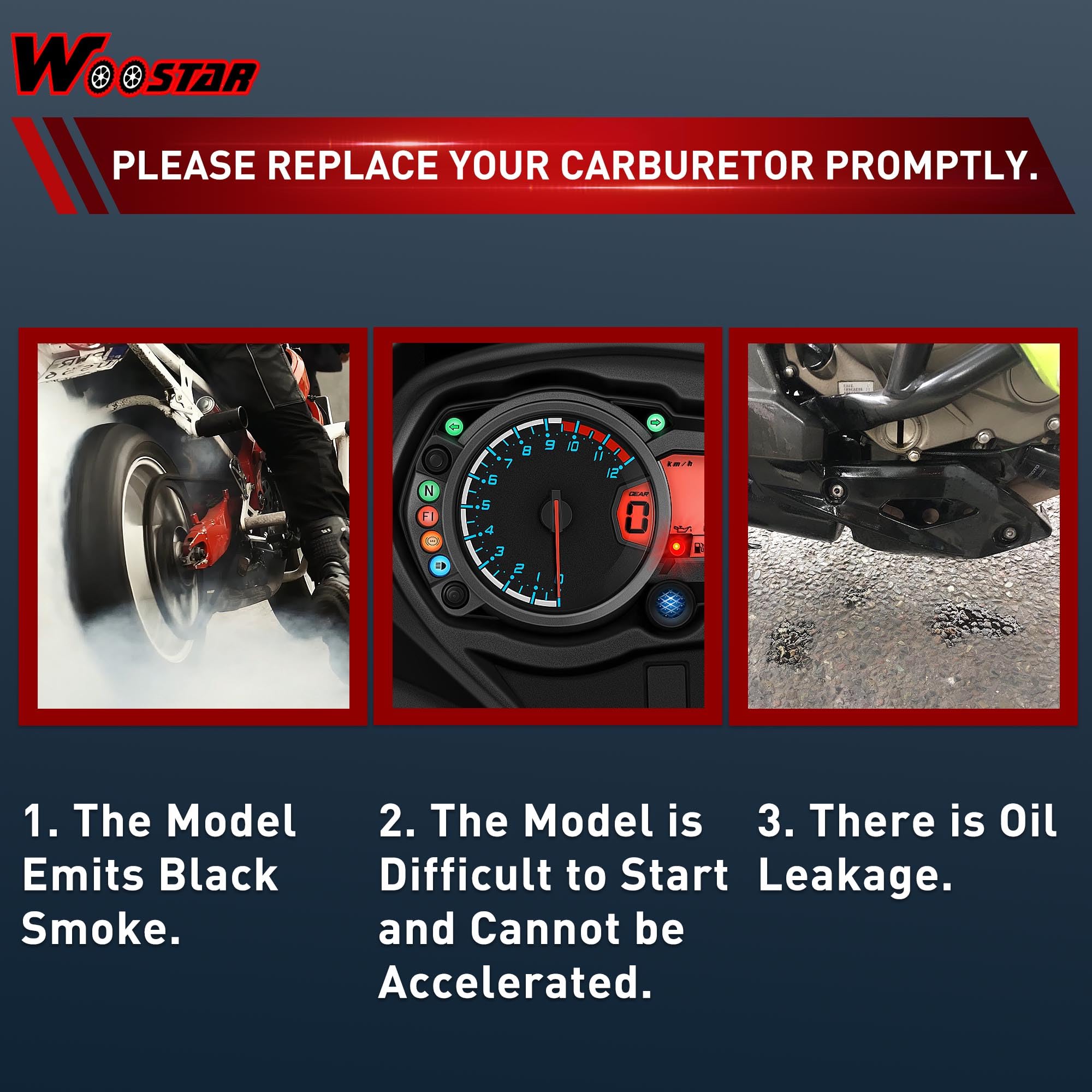 WOOSTAR Carburador Bicilíndrico con Filtro de Combustible Ensamblaje Reemplazo para Carb Chamber 250cc Rebel CMX 250 CA250 CBT250 Motor Leonart Daytona Spyder 125cc Dirt Pit Bike
