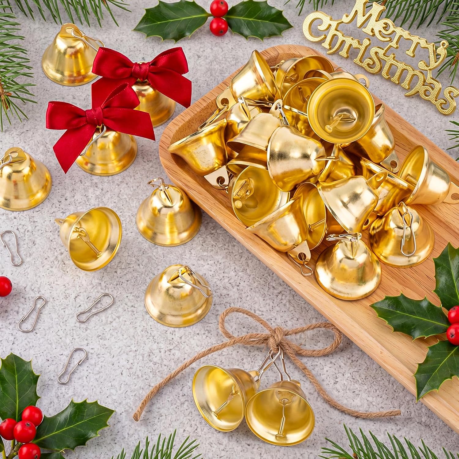 Gejoy 60 Pieces Craft Small Brass Bells for Crafts Mini Vintage Bells with Spring Hooks Tiny for Hanging Wind Chimes Making Dog Training Doorbell Wedding Decor, 1.65 x 1.5 Inch (Gold)