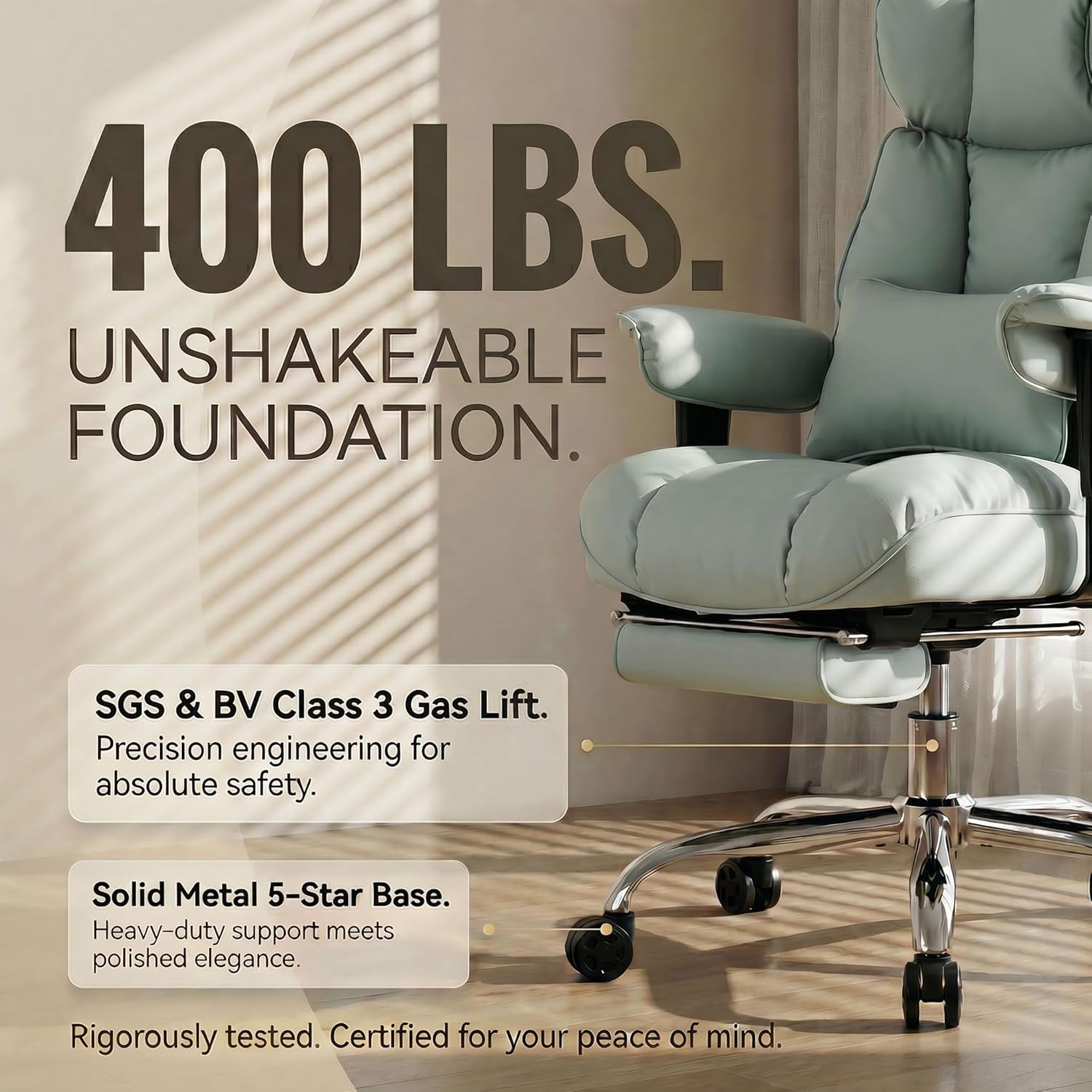 Efomao Big and Tall Office Chair 400lbs - Heavy Duty Reclining Desk Chair with Footrest, Spacious High Back PU Leather Executive Chair, Double-Layer Spring Support, Green