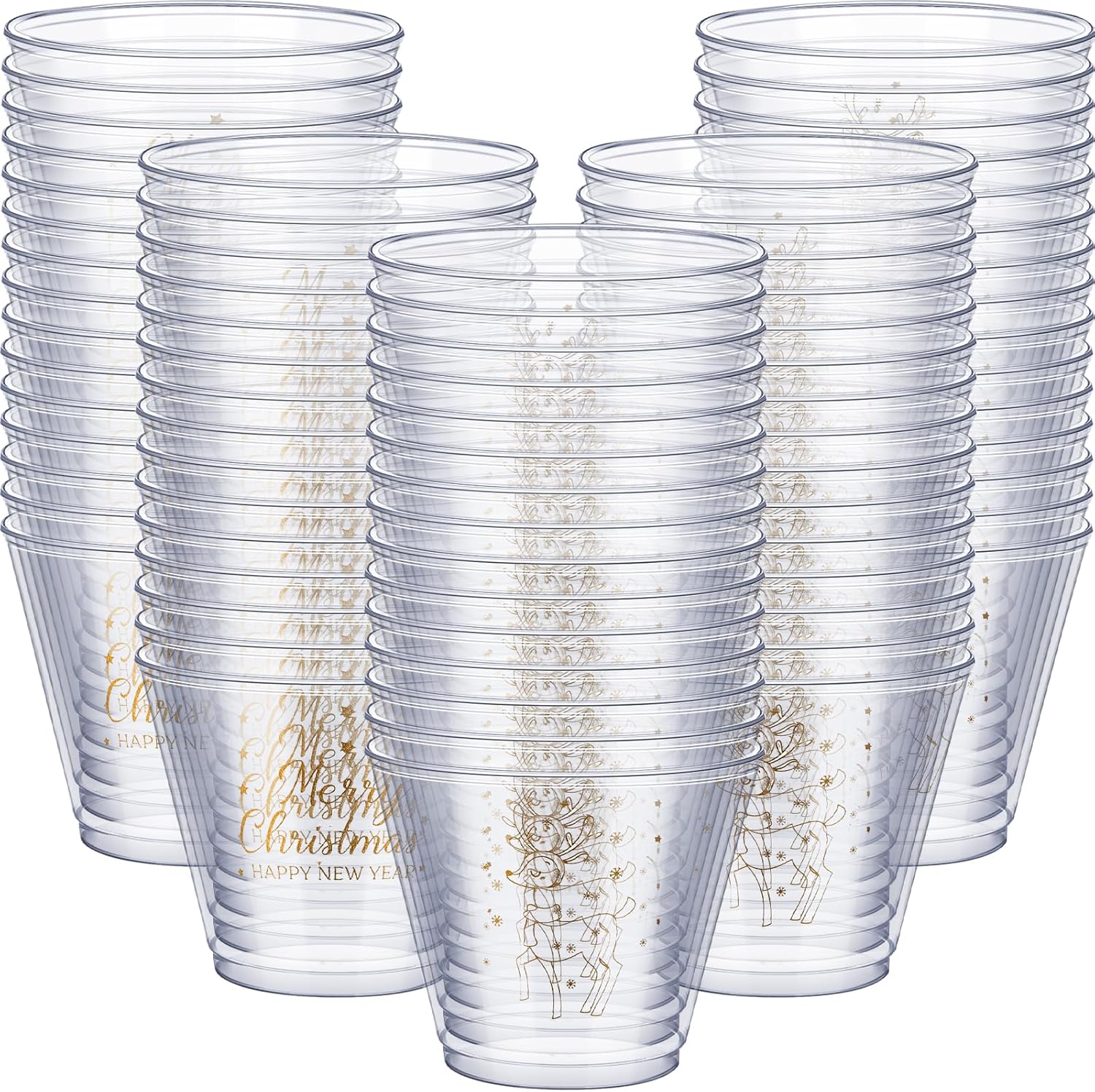 Nuenen 50 Christmas Cups Clear Plastic Cups Bulk Disposable