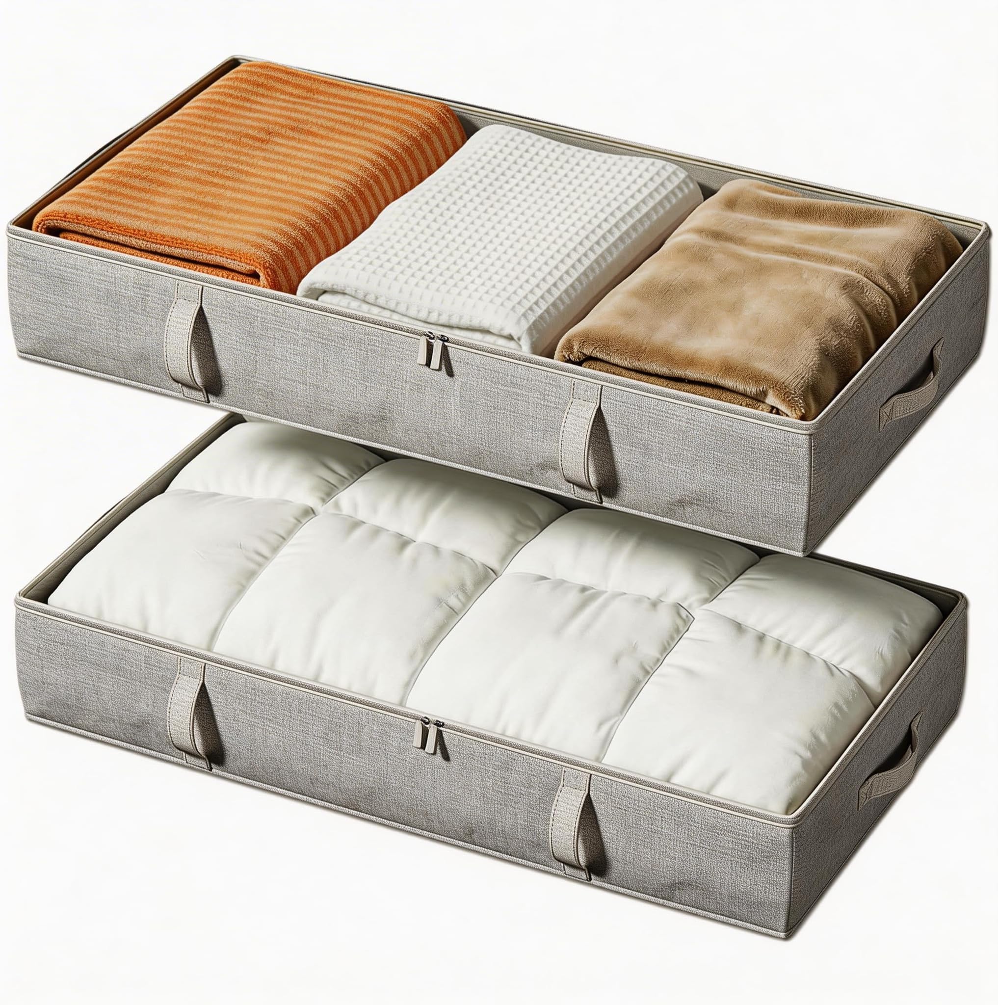 Vailando Storage Containers, 6 Inches Tall 60L Underbed Storage Bins with Sturdy Handles and Sidewalls, Closet Organizer for Clothes, Blankets, Seasonal Items, Gray, 2-Pack