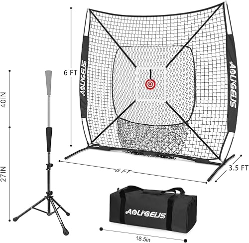 Miniatura 7 de Red de práctica de béisbol y sóftbol de 6'x6', red de lanzamiento, red de bateo, con zona de strike adicional, objetivo y marco de arco, para