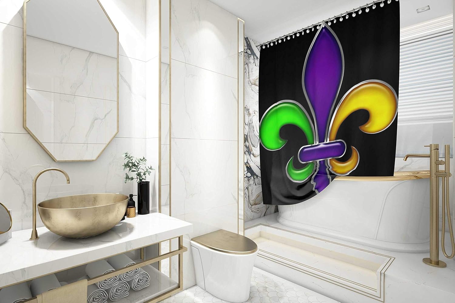 Eco-Friendly Shower Curtains,Shower Curtain for Bathroom Fleur De Mardi Gras Party New Parade Orleans 78X72Inches Waterproof Decoration Shower Curtain,Yellow Yellow