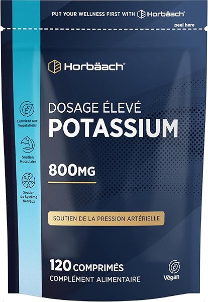 Horbaach Potassium Complément Alimentaire 800mg Élémentaire