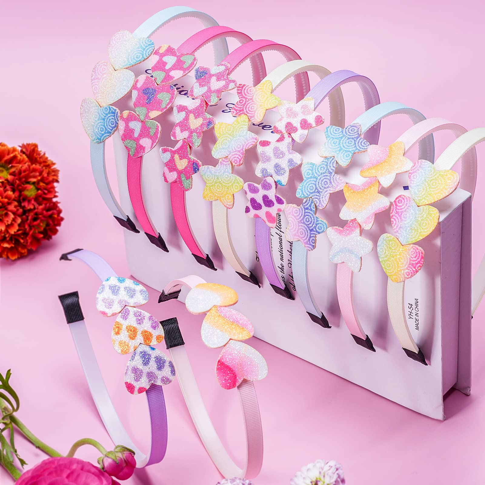 Diademas de corazón con purpurina para niñas, 10 diademas de estrella arcoíris para niñas y niños pequeños, diadema de purpurina arcoíris con dientes