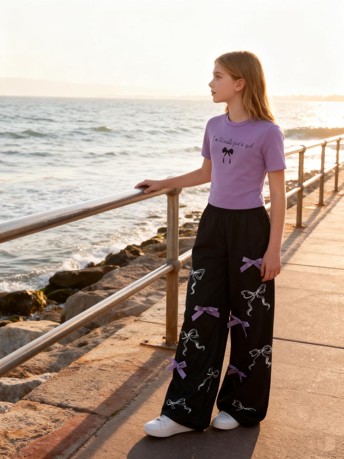Girls Clothes 2 Piece Outfit Short Sleeve Top + Bow Cargo Pants Girls Spring and Fall Outfits, Sizes 7-16 Years