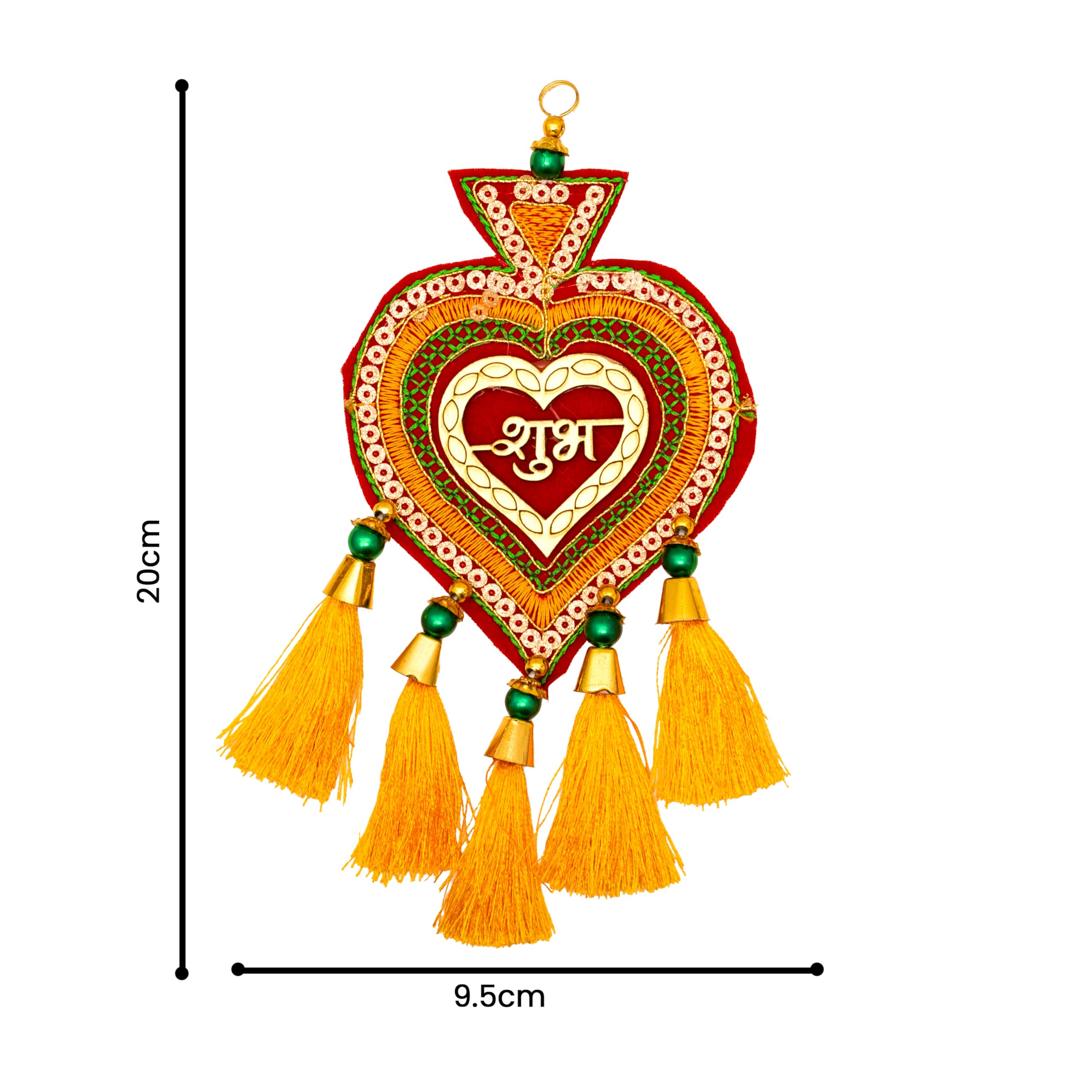 Tarini Gallery Subh Labh Cloth Hanging Indian Traditional Home Office Temple Festival Décor Decoration & Gifting Size- 8 inches (Red Leaf Shape) - Image 3