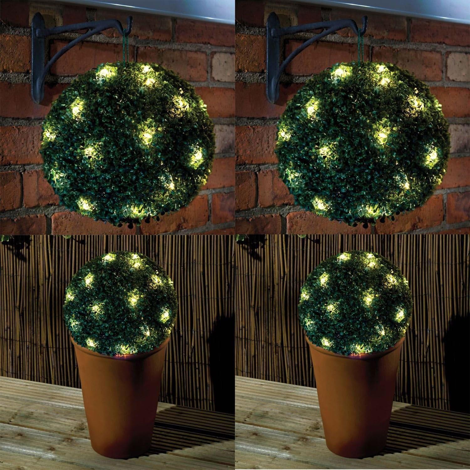 2 x 20 LED SOLAR POWERED TOPIARY BALL HANGING GARDEN LIGHT ORNAMENT