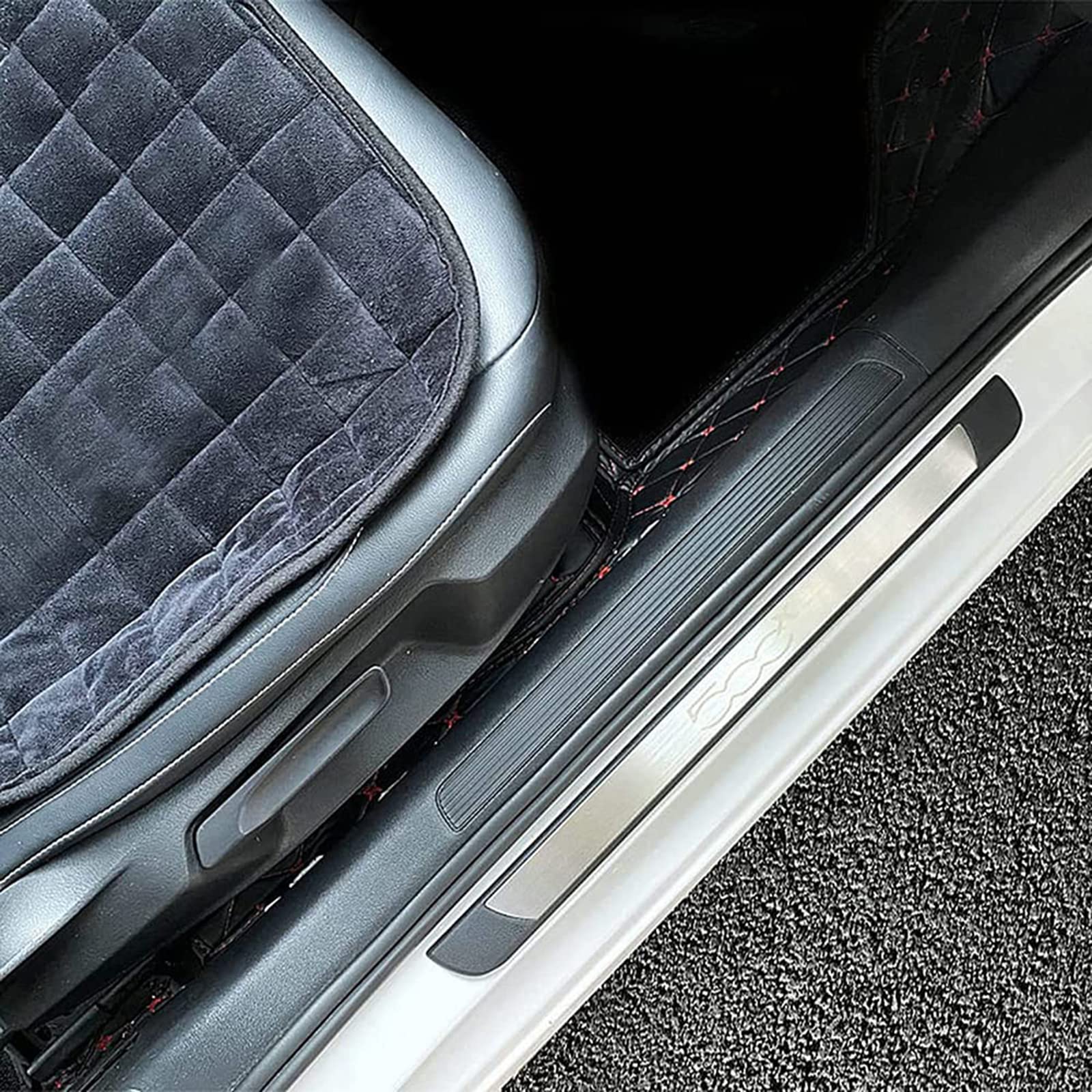 4 Pezzi Acciaio Inossidabile Battitacco per Auto Sticker, per Fi-at 500X, Esterno Battitacco Protezione Plates Anti-Graffio Scuff Adesivi Decorativi Accessori,Black,Silver