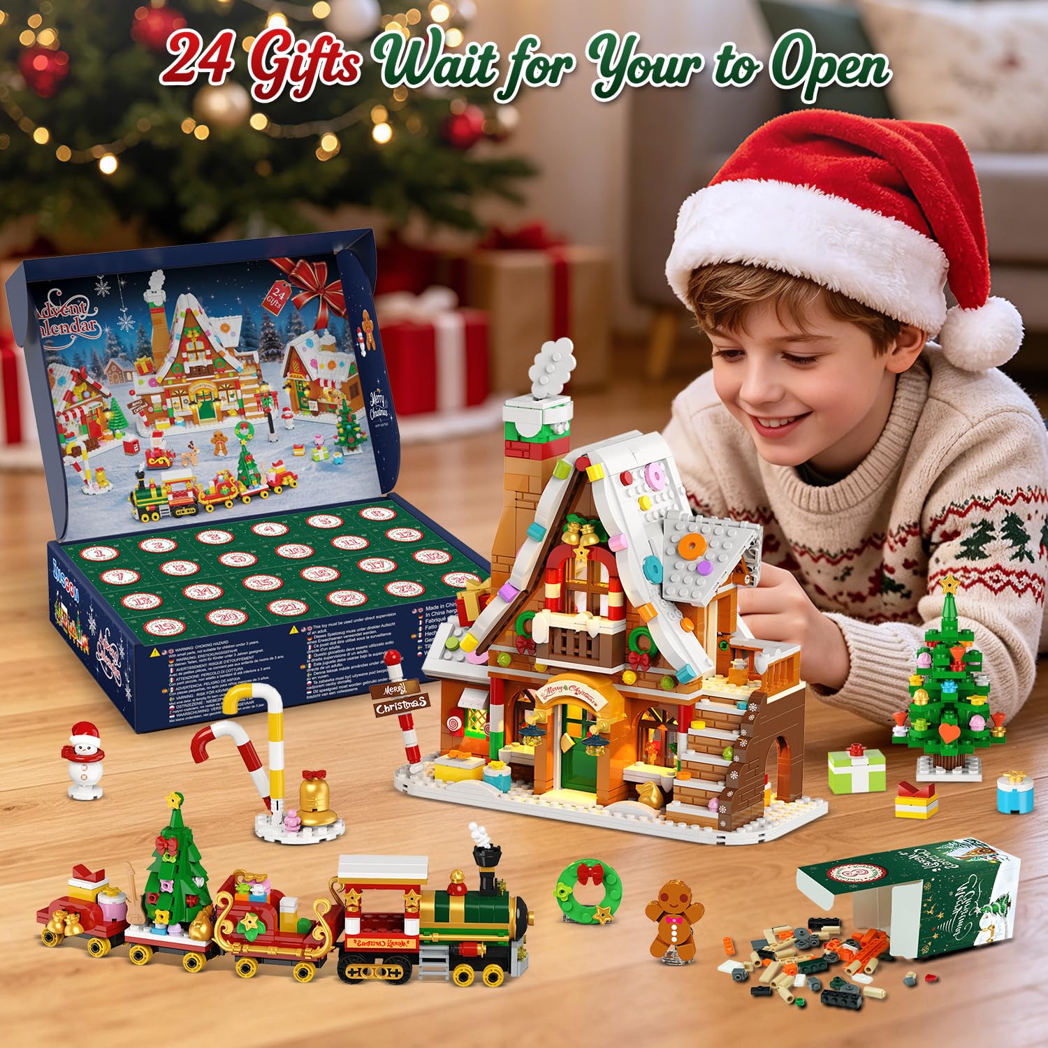 INSOON Adventskalender 2026 Lebkuchenhaus Mini-Klemmbaustein-Set mit Licht