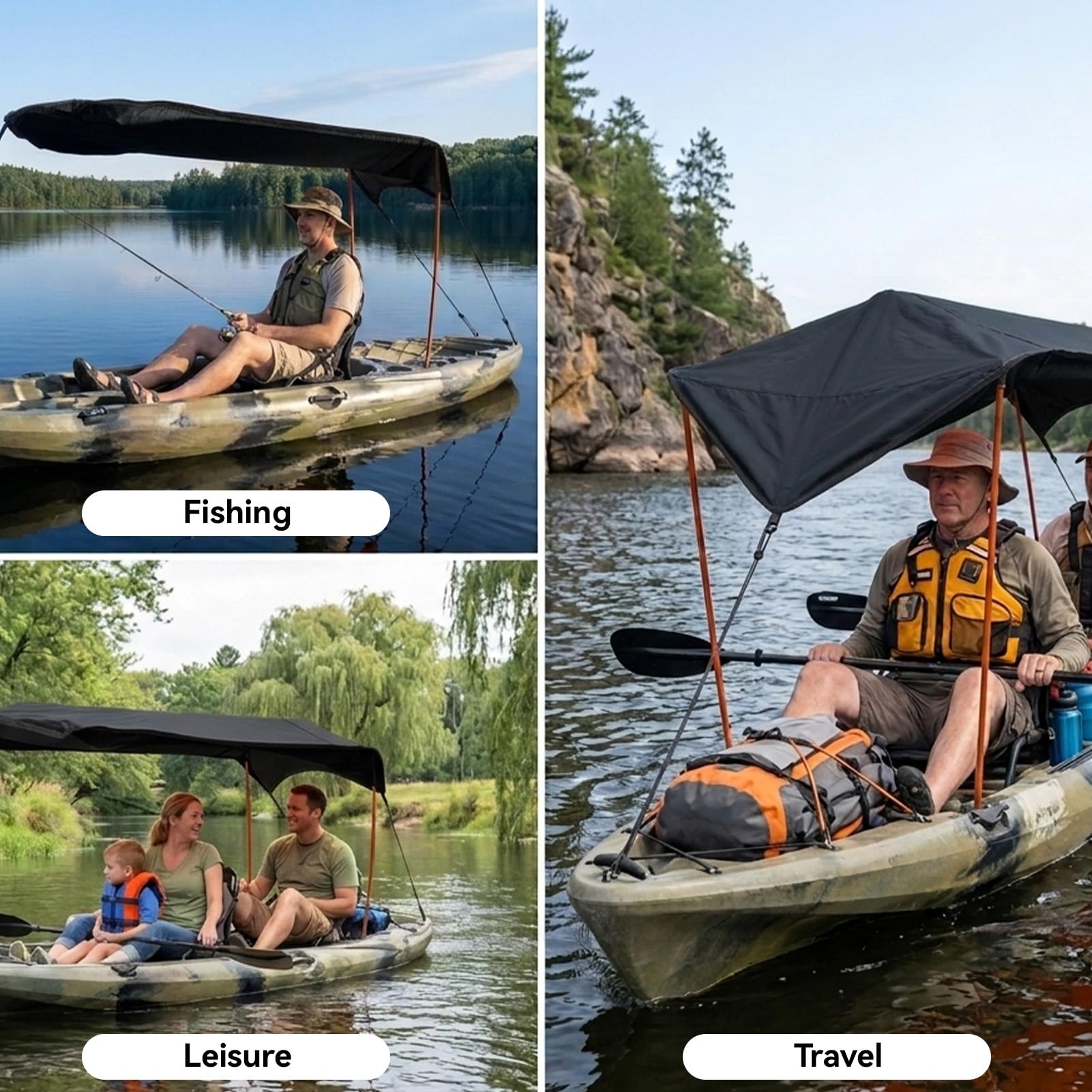 Cyrank Canopy d'ombre de Kayak, Parapluie Pliable de Kayak Portable Parasol auvent de Bateau de Tissu d'Oxford pour la pêche de canoë de Bateau Fou