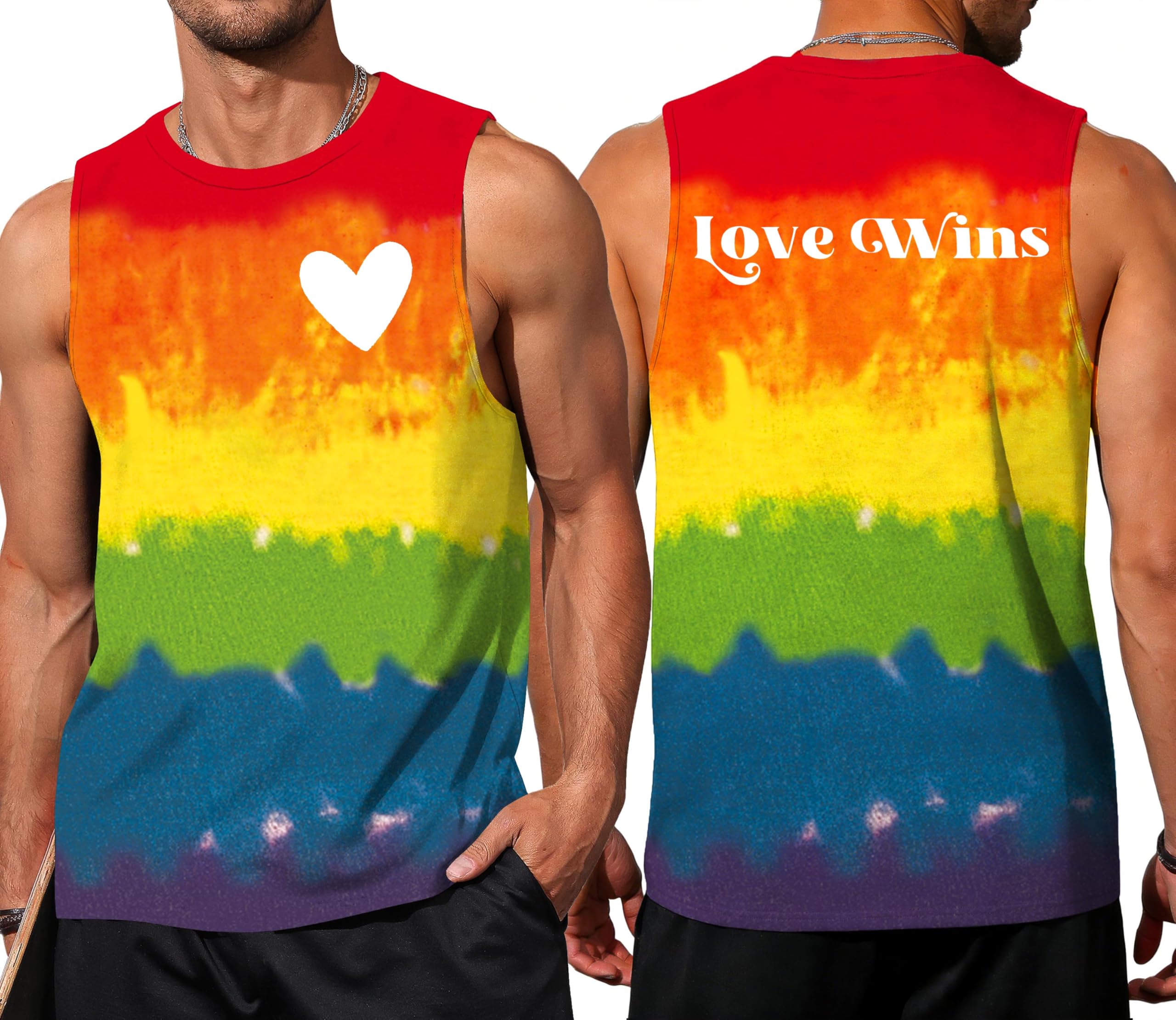 Mens Pride Tank Top: Gay Pride Tank Top Rainbow Graphic Love Wins Sleeveless Tee LGBT Pride Tops