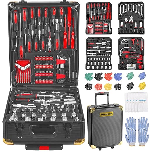 MasterSpec Professional 1180PCS Hand Tool Set Aluminum Case Tool Kits With Rolling Tool Box