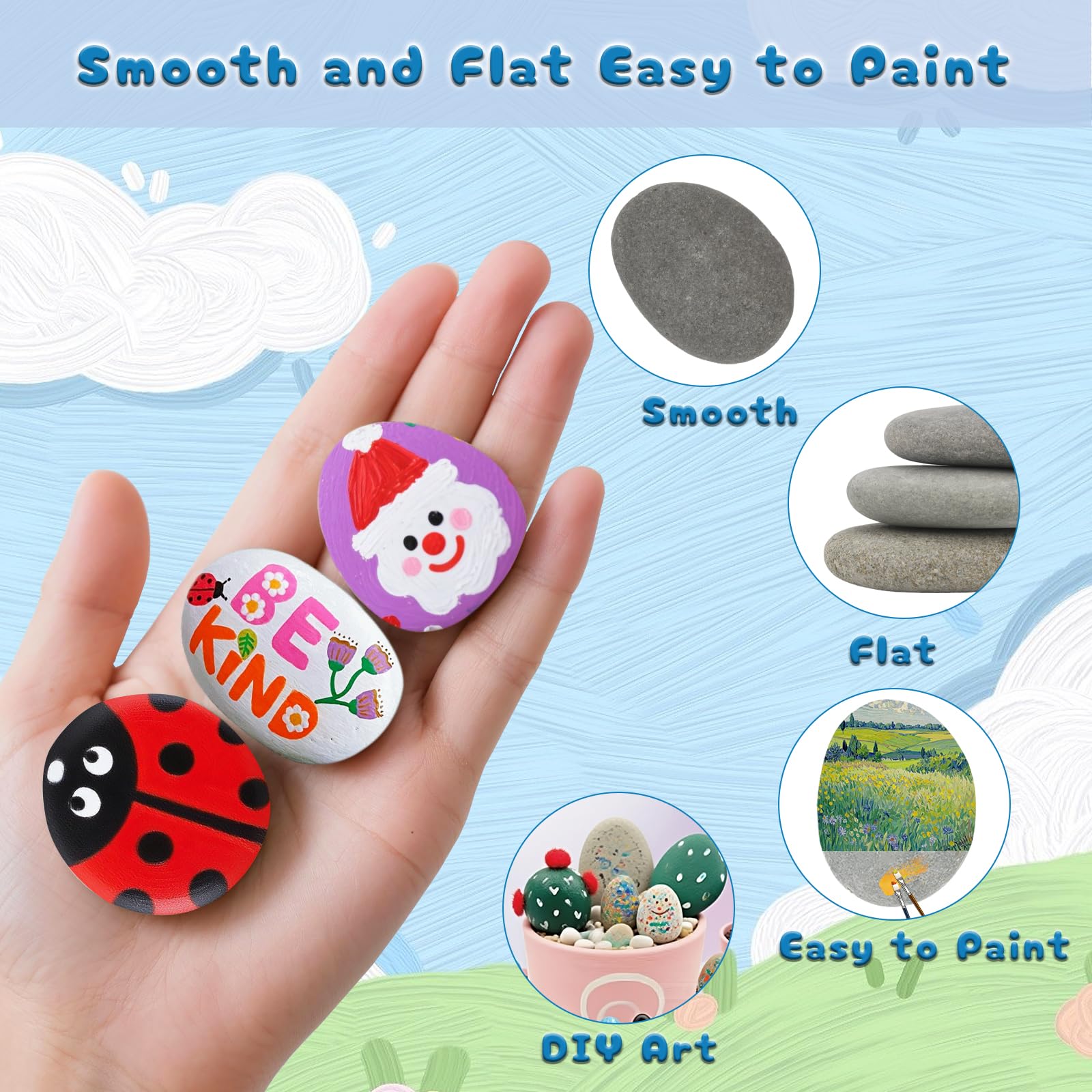 Lot 10 Pierres Plates à Peindre 8-10cm - Galets Lisses Naturels