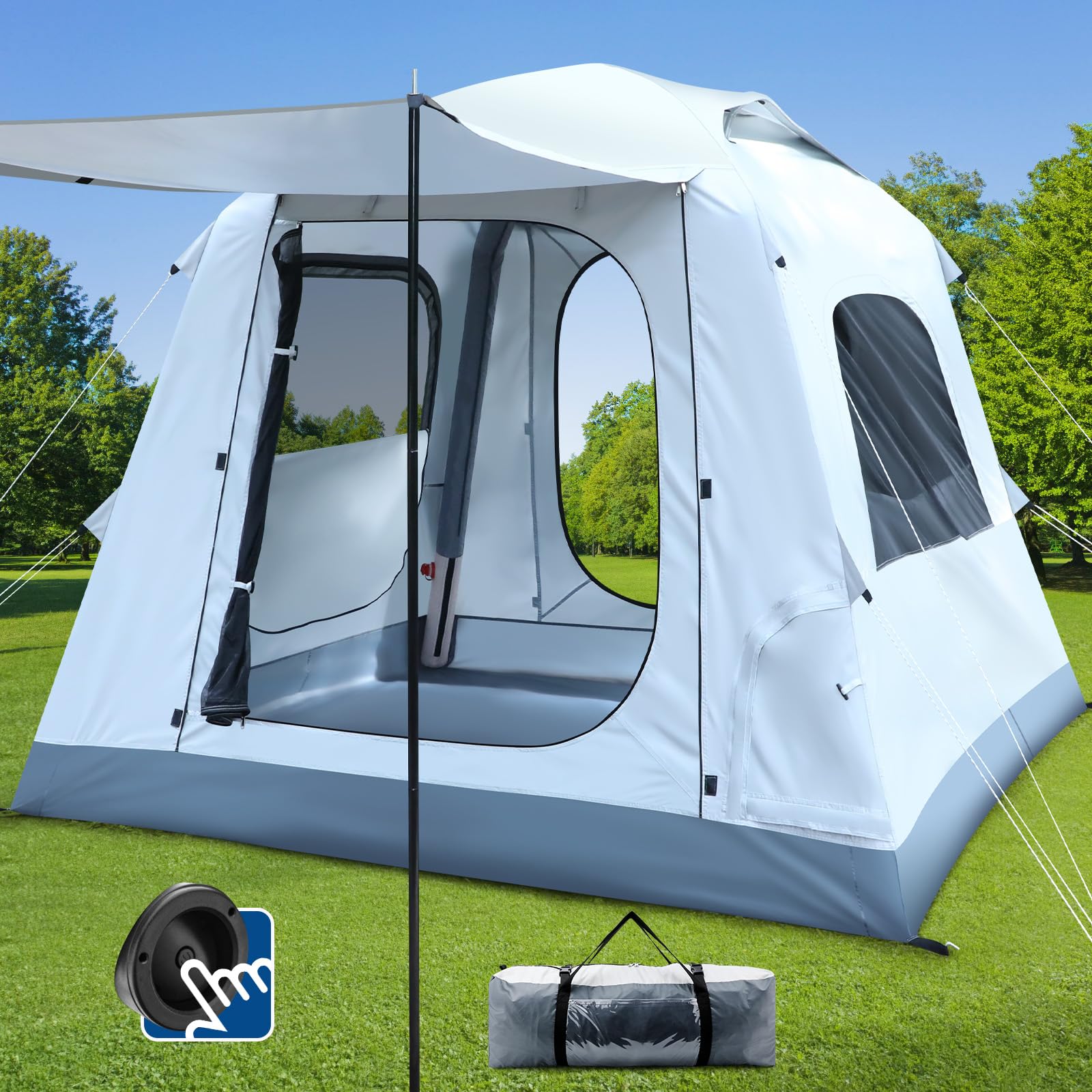 Easy Set up Quick Inflatable Camping Tent with Automatic Pump, 3-4 Person Camping Outdoor Air Blow Up Tents Rainfly & Windproof Portable : Sports & Outdoors