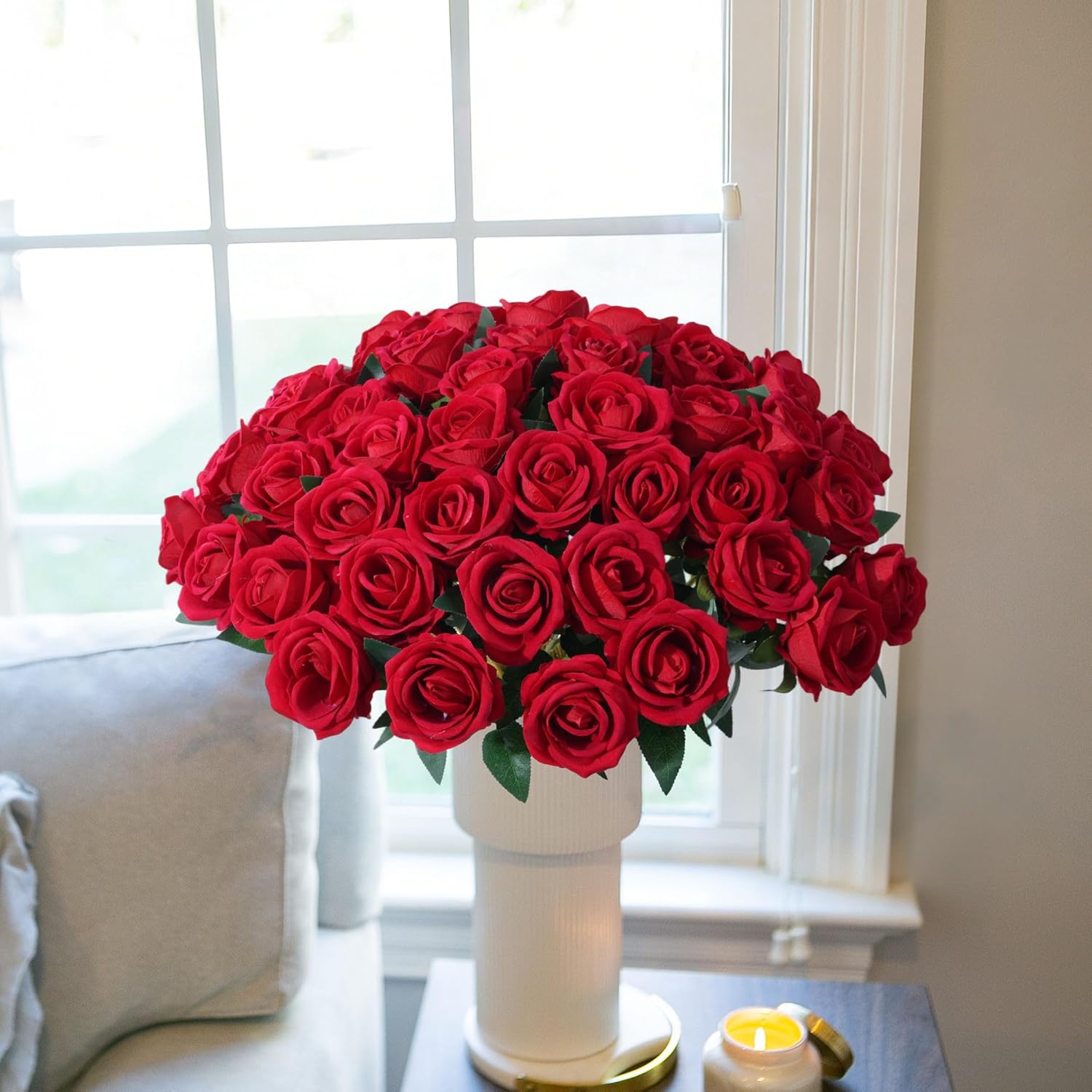 50 PCS Red Roses Artificial Flowers, Real Looking Fake Roses with Long Stems Silk Flowers for DIY Wedding Bouquet Party Celebration Home Bridal Shower Decoration Valentine's Day Gift for Her Wife - Image 8