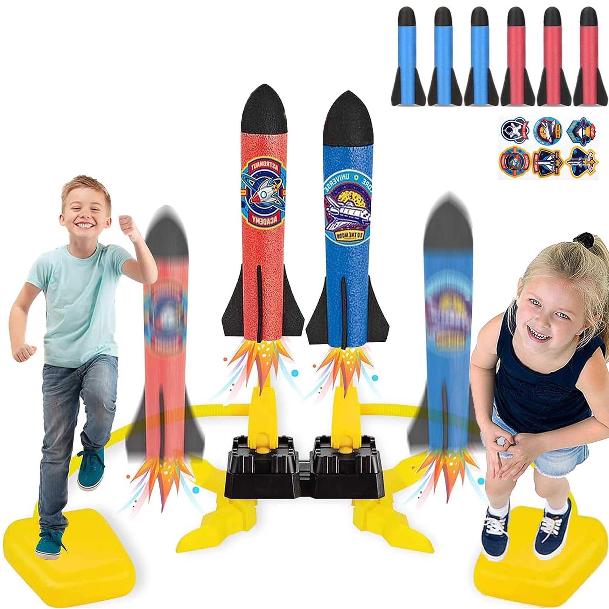 XFLYP Rocket Launcher, Rocket Toy Launcher with 6 Foam Rockets and 2-Powerful Foot Pumps for 3-12 Year Old Boys, Rockets Garden Games for Kids Gifts Outdoor Toys Garden Toys Boys