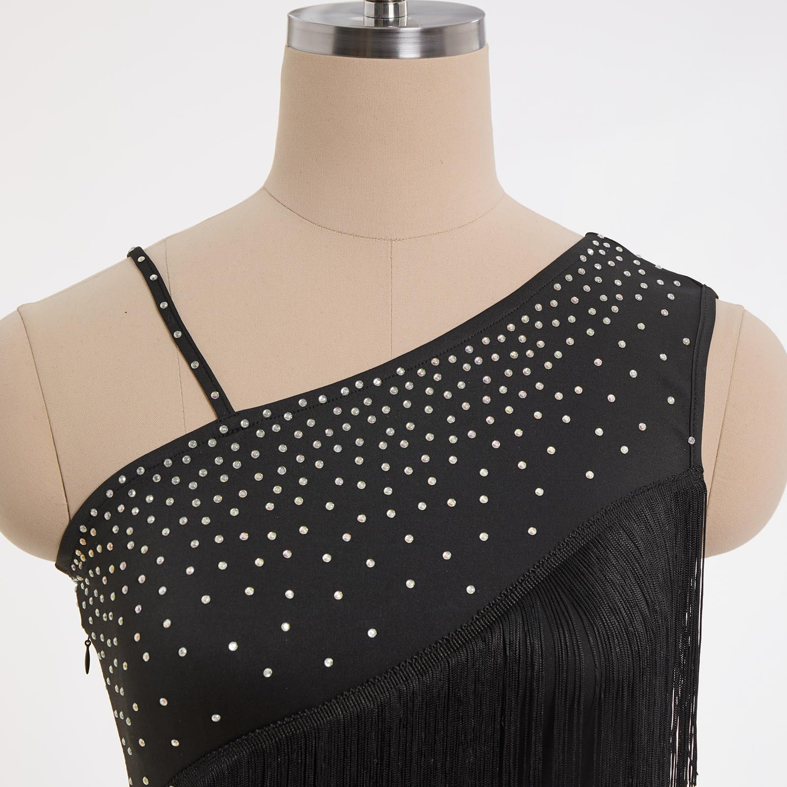 Damen Asymmetrisch Eine Schulter Strass Fransen Latin Dance Kleid 1920s Pailletten Quaste Flapper Kleider Salsa Cha-Cha Ballroom Dance Kostüm