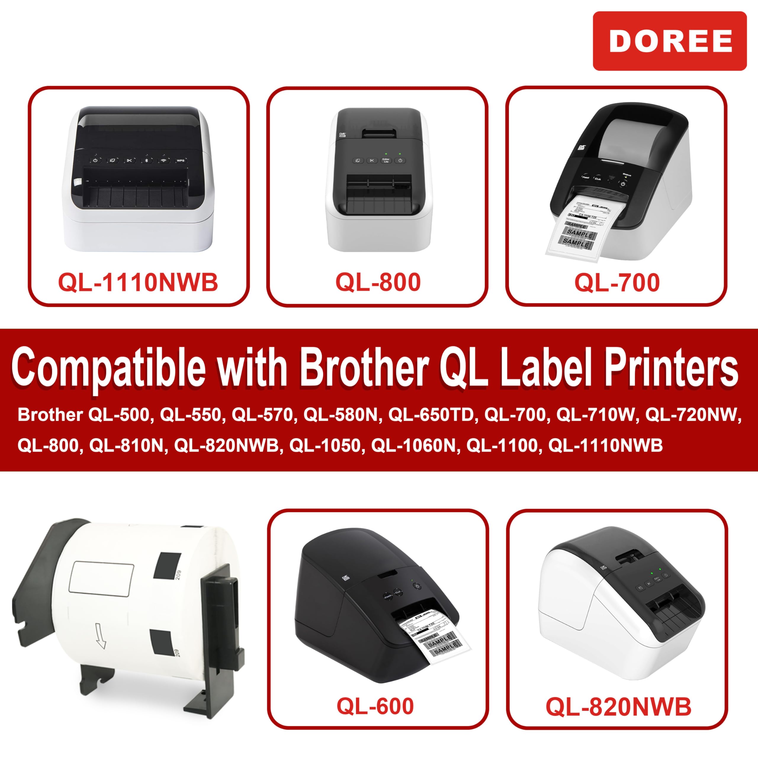 DOREE 10 Rouleaux DK11209 62x29 mm Étiquettes d'Adresse 800/Rouleau | Étiquettes d'Adresse 62mm x 29mm compatibles avec Brother DK11209, noir sur blanc, pour la série QL de Brother