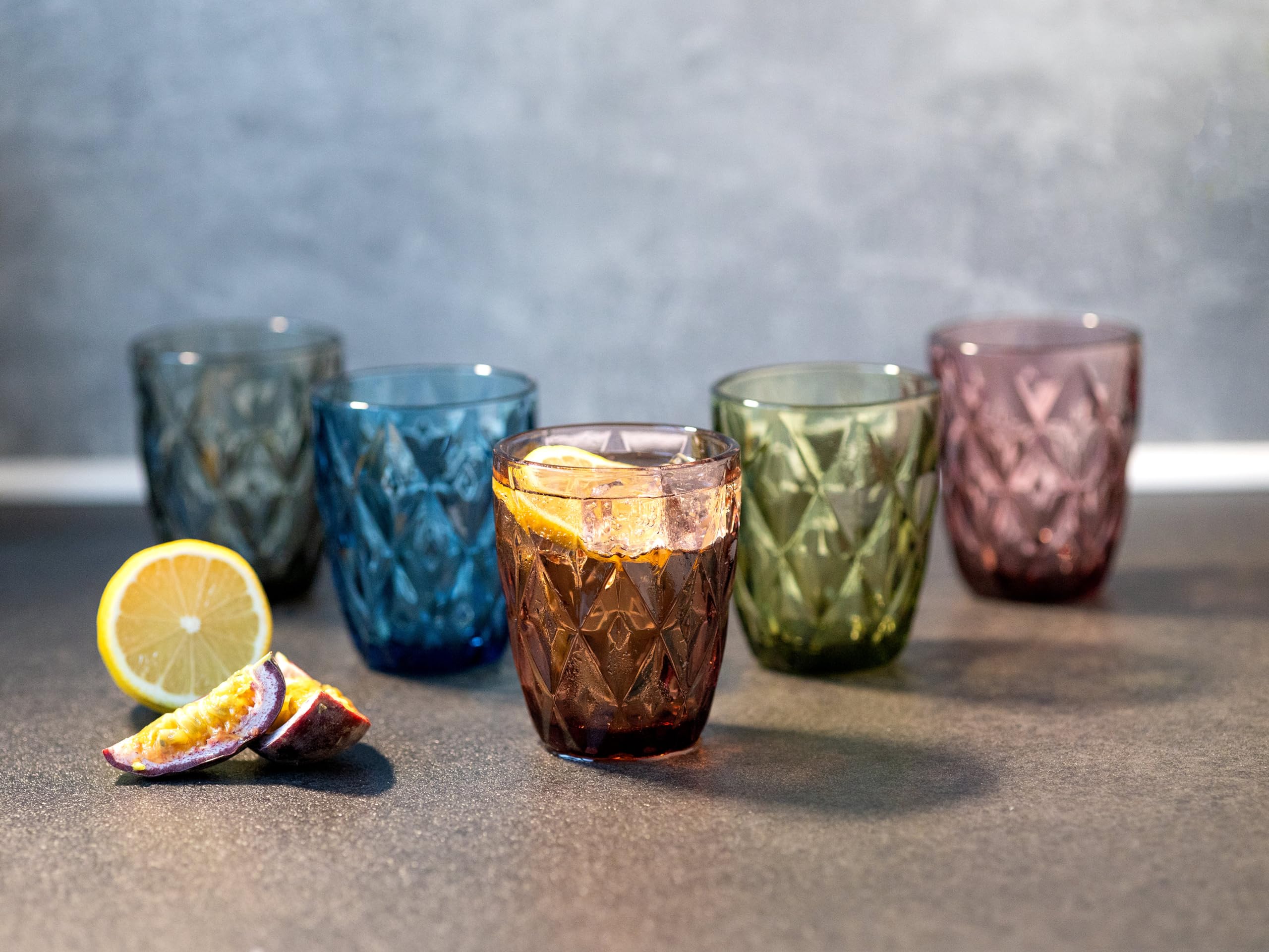 Hanseküche Lot de 6 verres de 250 ml | colorés de haute qualité | pour l'eau, jus de fruits, cuisine | Lavables au lave-vaisselle en verre