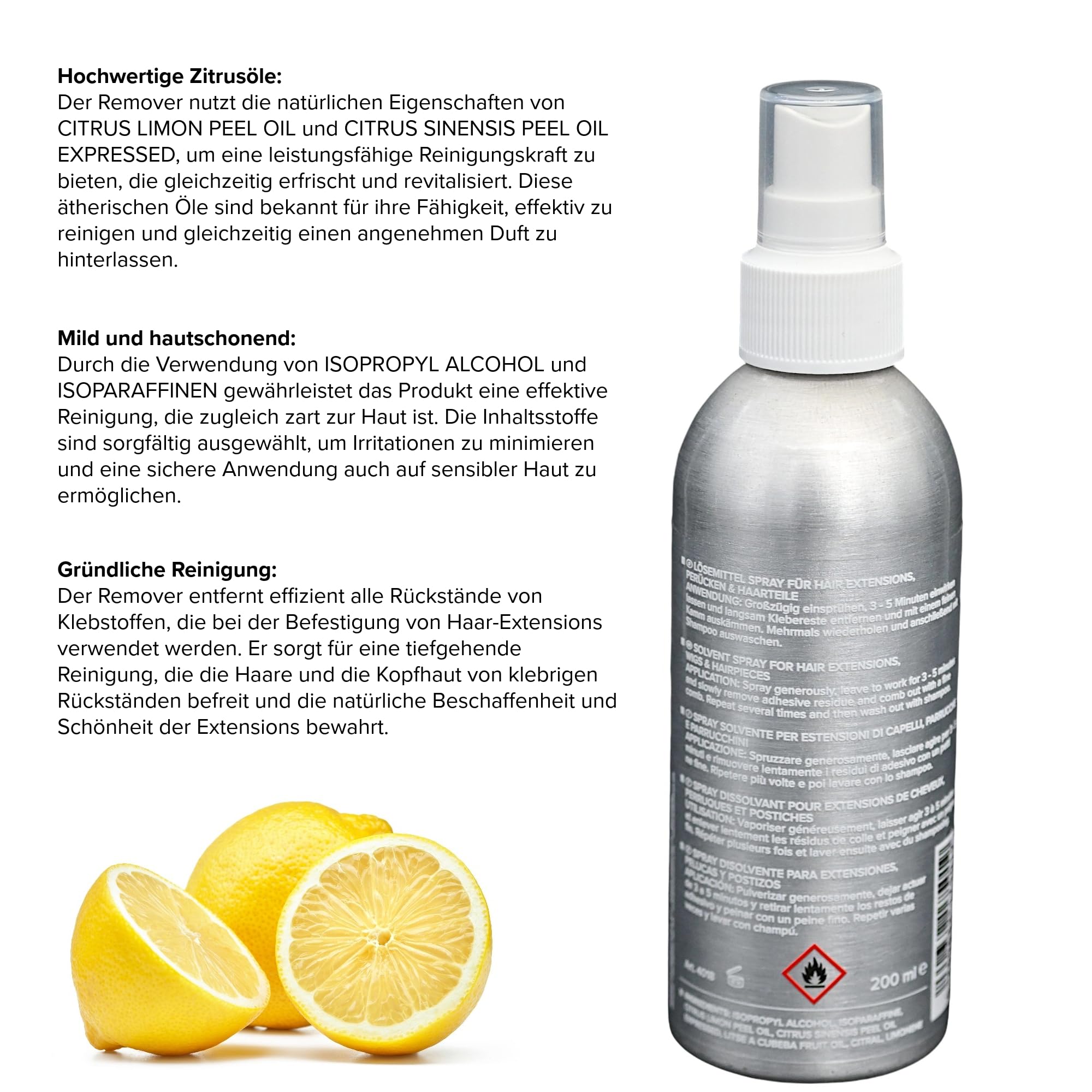 Citrus Solvente Remover 200 ml - Detergente per Bonding, Spray per Extension, Parrucche e Capelli - Made in Germany & Dermatologicamente Testato