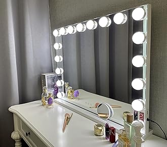 Kottova Vanity Mirror with Lights, Lighted Makeup Mirror with 18 Dimmable LED Bulbs, Hollywood Mirror, 3 Color Lightings, USB Charging Port Touch Control, Metal Frame（27.5" x 21.6"）
