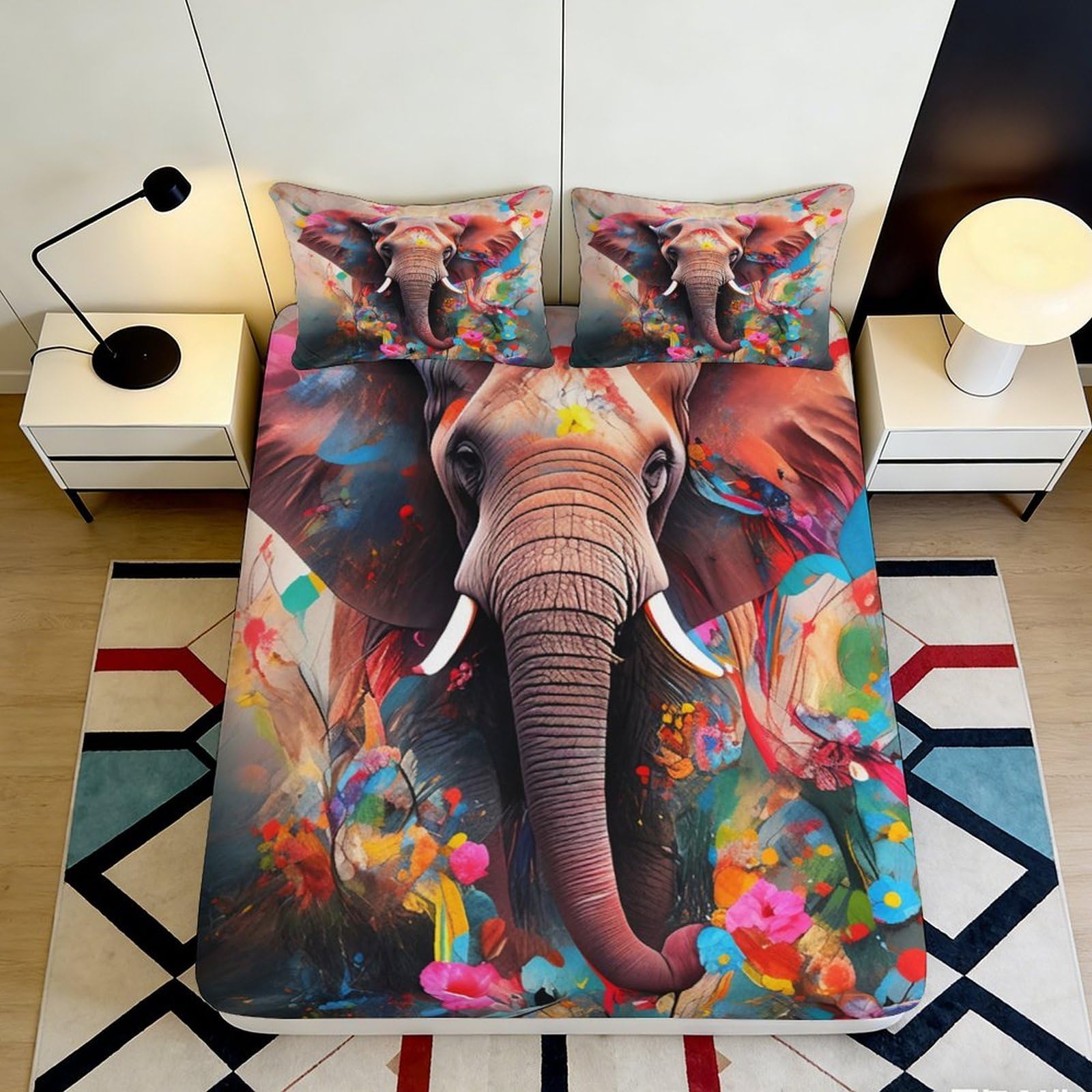 Decorative Elephant Fitted Sheet 3D Printed, Microfiber Soft Touch, Bed Cover for Home Bedroom, Guest Room, Wrinkle Resistant, Apartment Bedding, Easy Care, 110x200cm 90x200x25cm