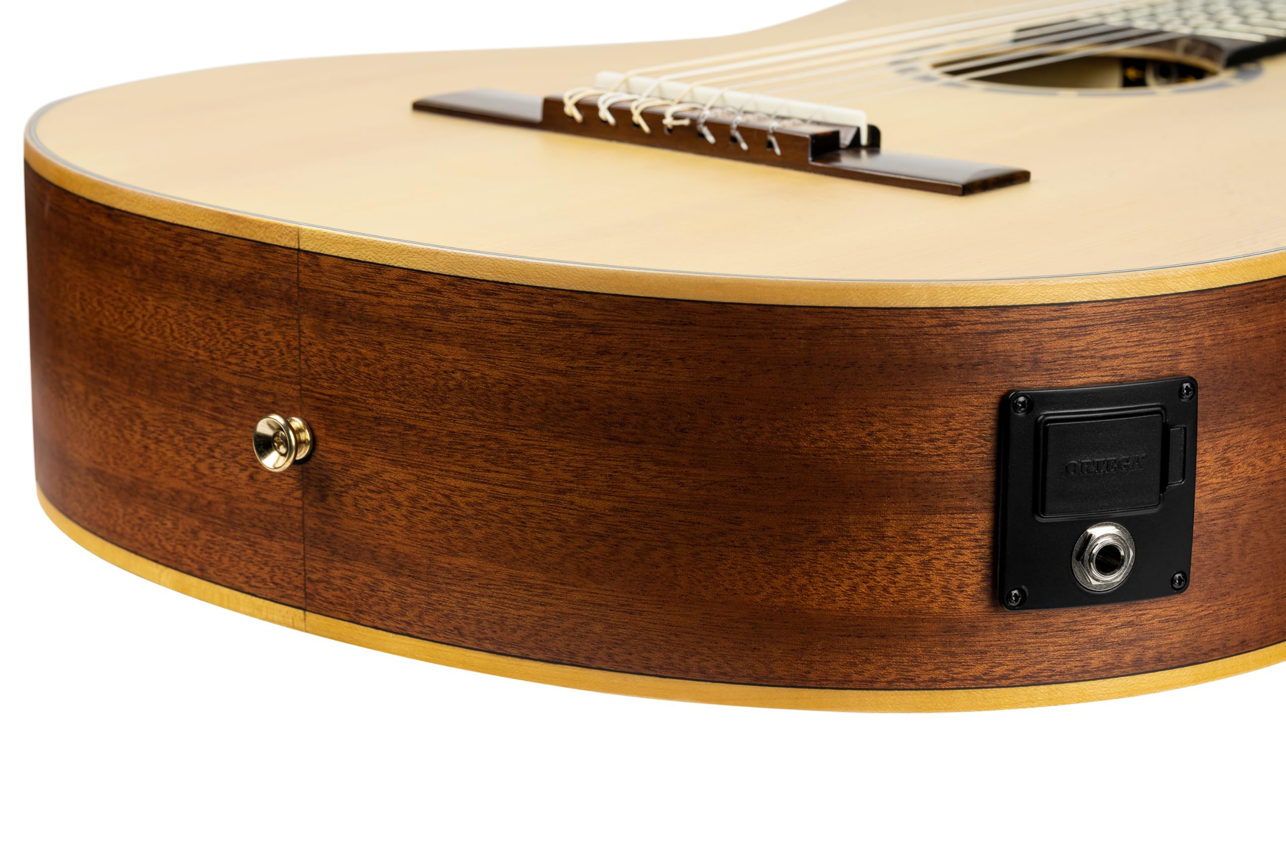 Ortega Guitars Family Series Pro - Guitarra de concierto de 7 cuerdas, electroacústica, abeto y sapele con acabado satinado, color natural, incluye funda (RCE133-7)
