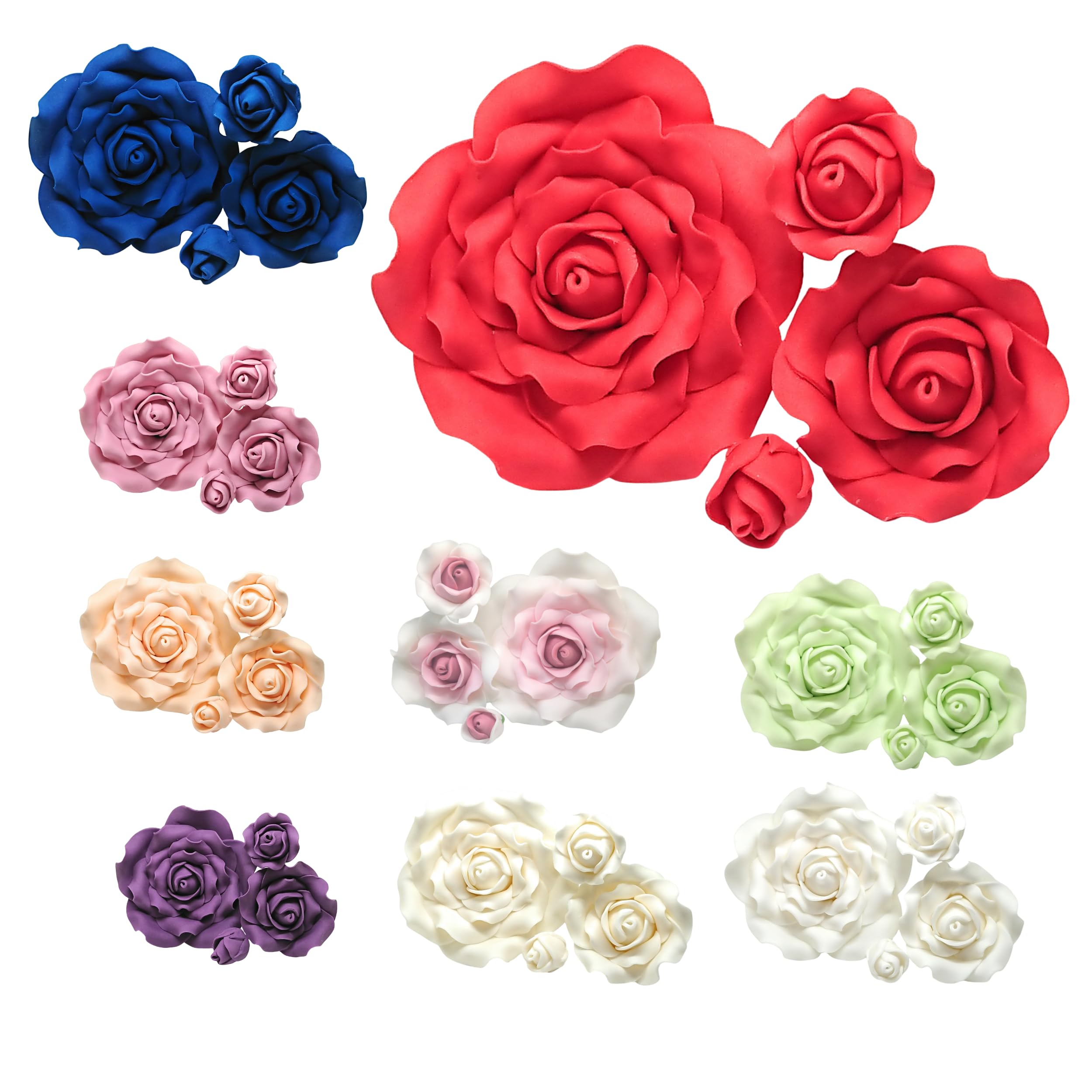 Sugar Roses - Sugar Paste Flowers - Set of 4 - Flower Cake Toppers Decorations -12 Colours to choose from - MULTI BUY PAY 1 P&P - (Red)