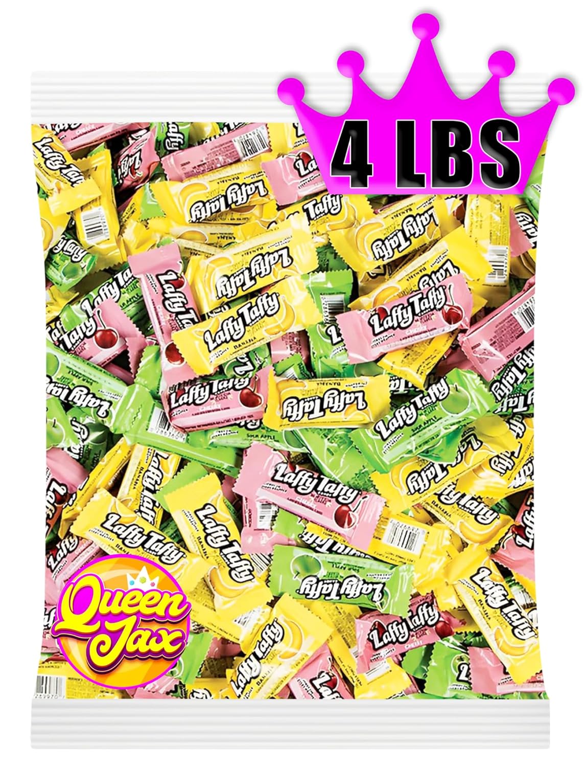 Laffy Taffy Bulk Candy - 4 LB - Banana Laffy Taffy Candy Bulk, Cherry Laffy Taffy, Sour Apple Laffy Taffy, Grape Laffy Taffy - Taffy Candy - Laffy Taffy Assorted Taffy Chews - Queen Jax