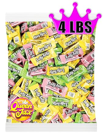 Laffy Taffy Bulk Candy - 4 LB - Banana Laffy Taffy Candy Bulk, Cherry Laffy Taffy, Sour Apple Laffy Taffy, Grape Laffy Taffy - Taffy Candy - Laffy Taffy Assorted Taffy Chews - Queen Jax