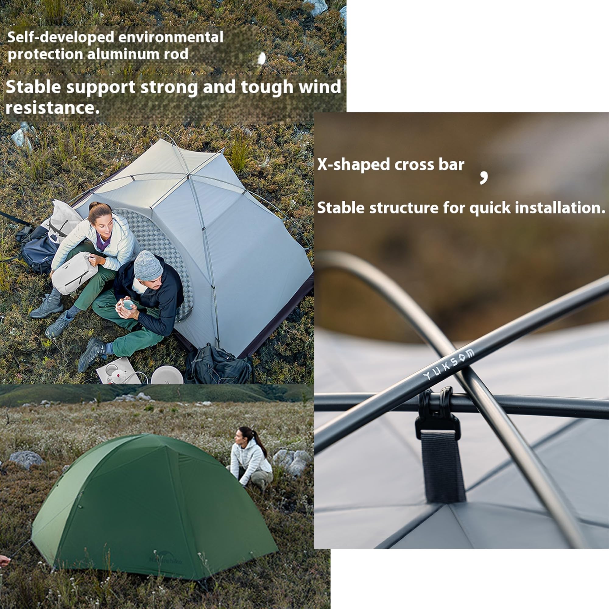 Naturehike ultralekki namiot turystyczny, dwuosobowy namiot, szybki montaż, namiot na cztery pory roku, poliuretan (PU) 3000 mm + wodoszczelny, kompletne akcesoria, odpowiedni na kemping, wędrówki