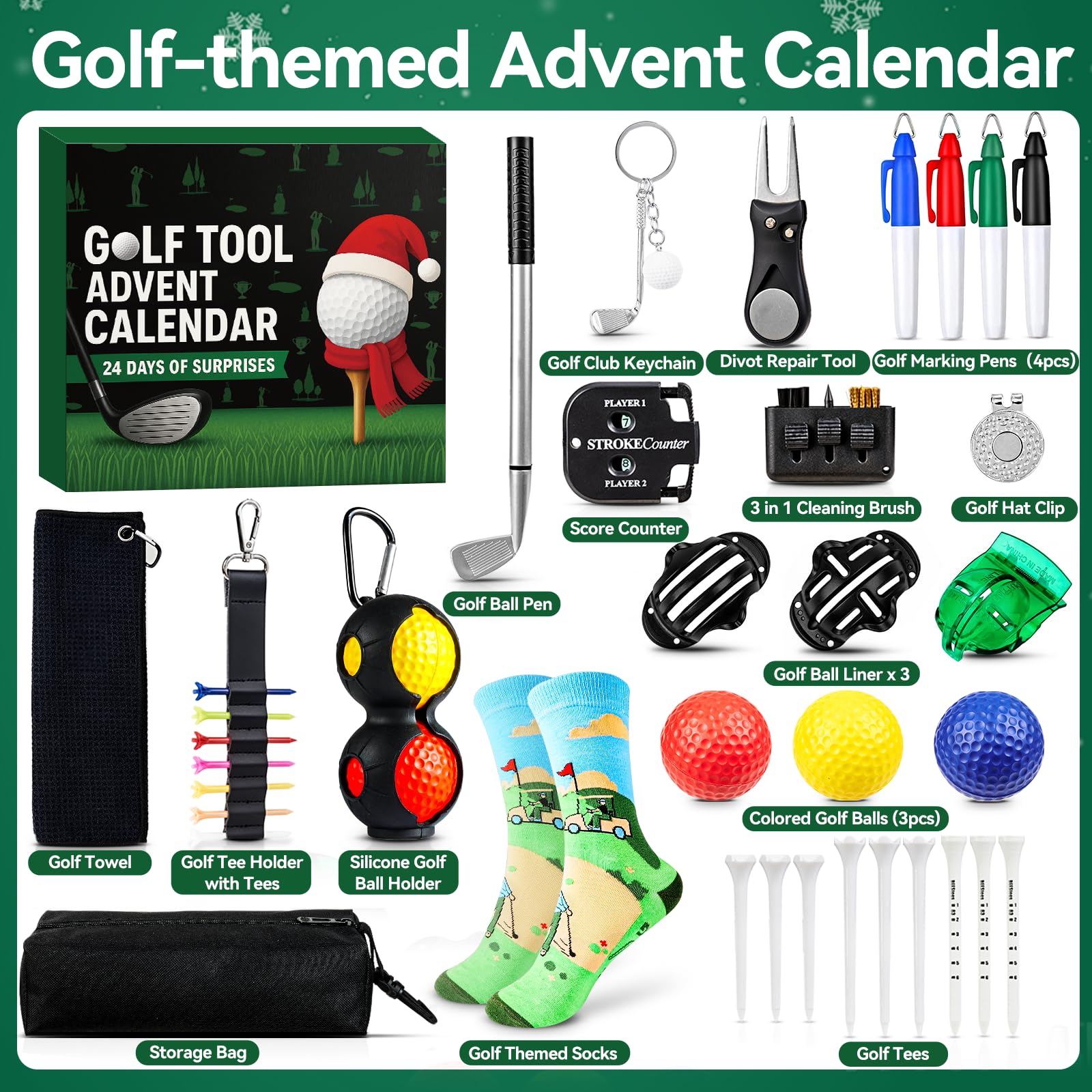 Golf Advent Calendar 2025 Adult Men - 24 Days Golf Accessories & Tools, Colorful - Image 2