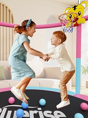 Miniatura 28 de BLUERISE Trampolín infantil de 55 pulgadas y 6 pies para jugar en interiores y exteriores, para niños, trampolín, aro de baloncesto con red de Azul