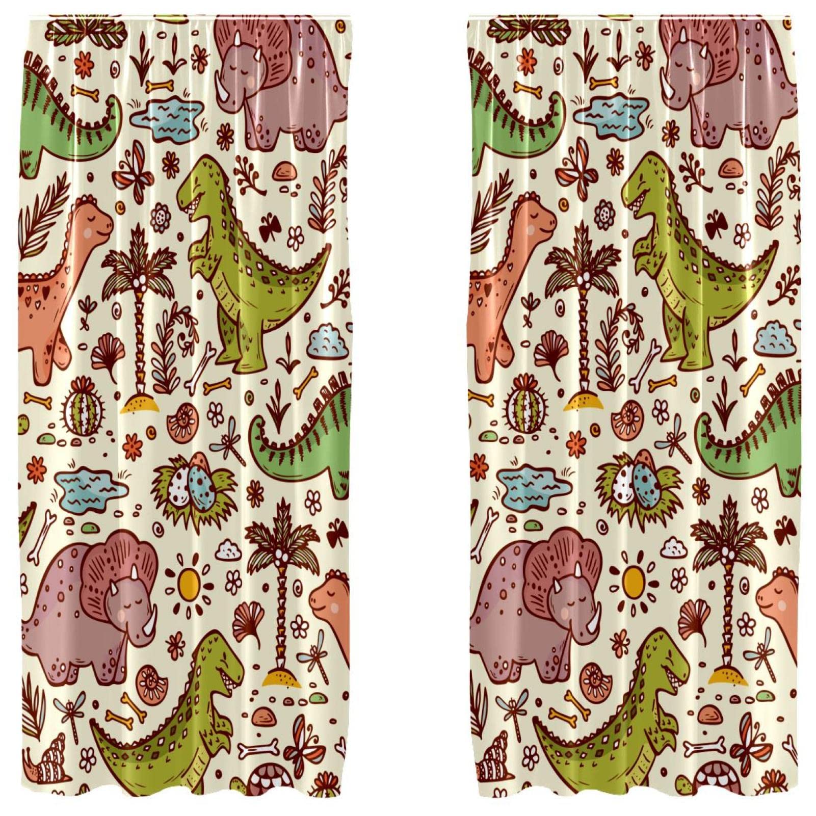 Cortinas para ventana de dormitorio juvenil de dinosaurio lindo, pack de 2 paneles de 55x84" 1